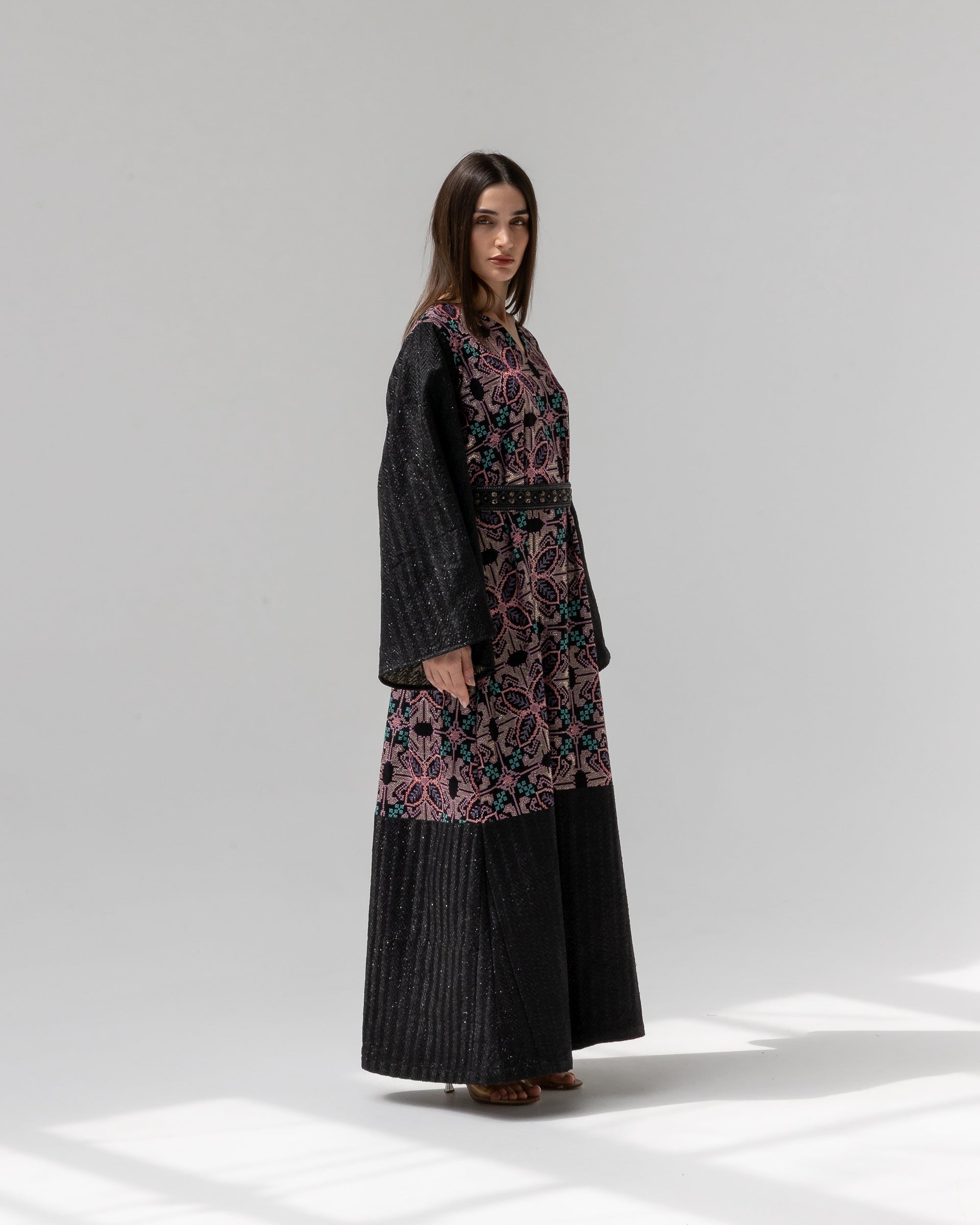Black Kaftan with Floral Embroidery