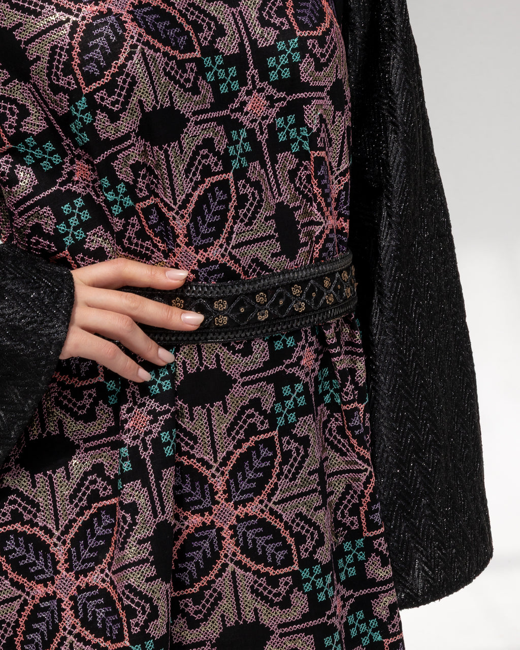 Black Kaftan with Floral Embroidery