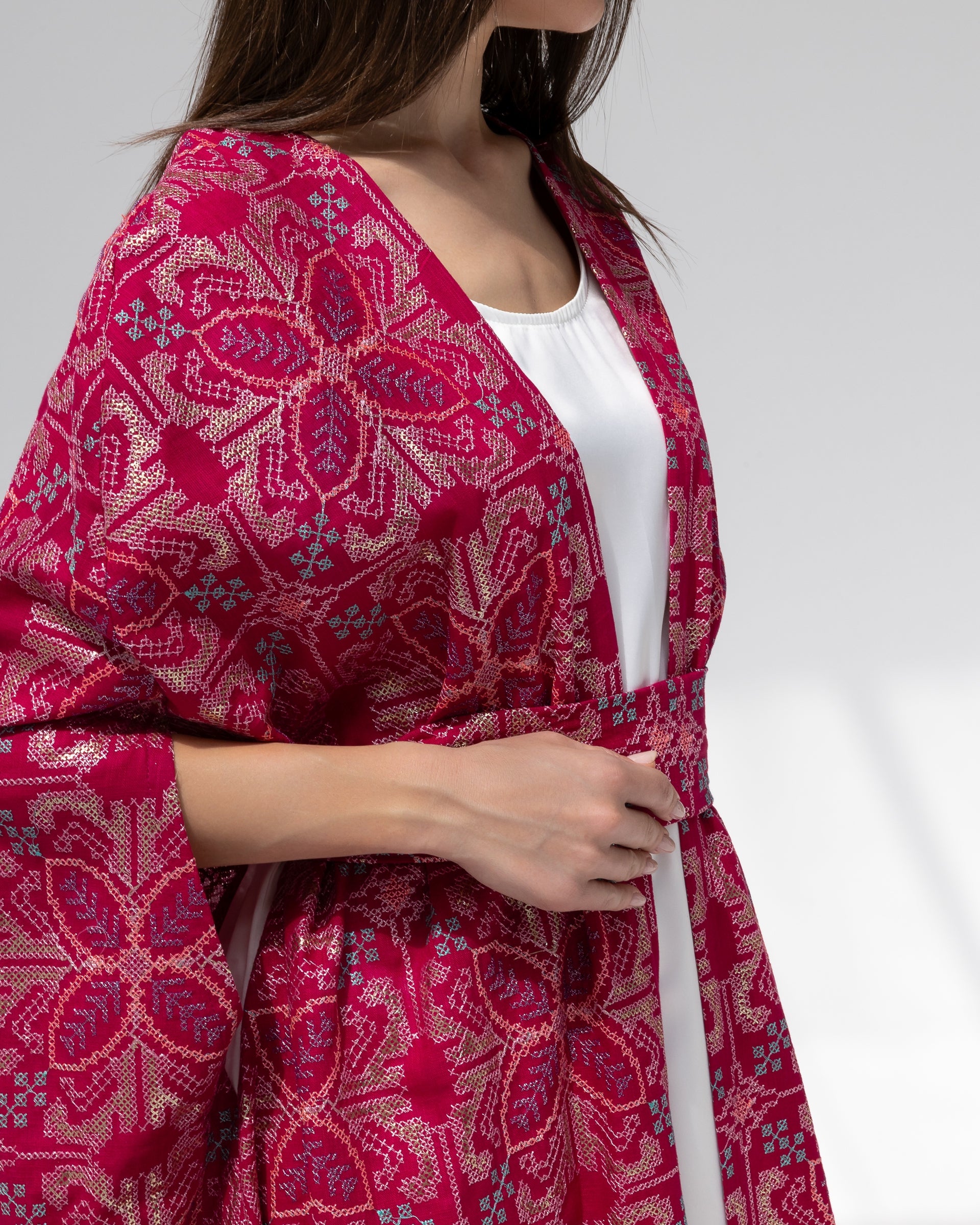 Hot Pink Kaftan with Embroidery Details