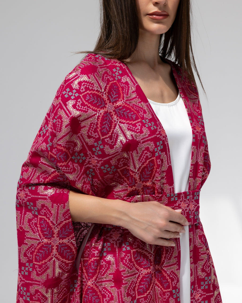 Hot Pink Kaftan with Embroidery Details