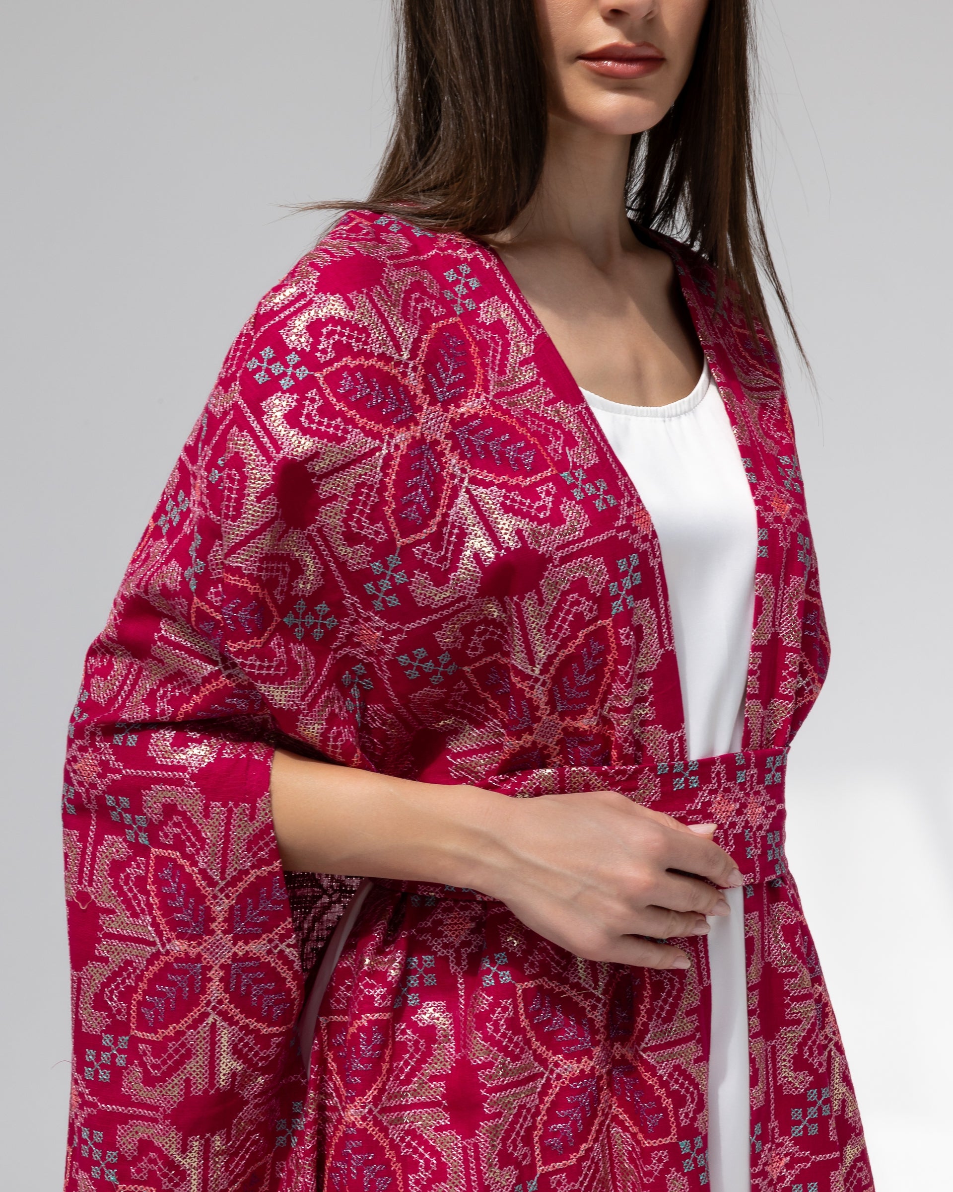 Hot Pink Kaftan with Embroidery Details