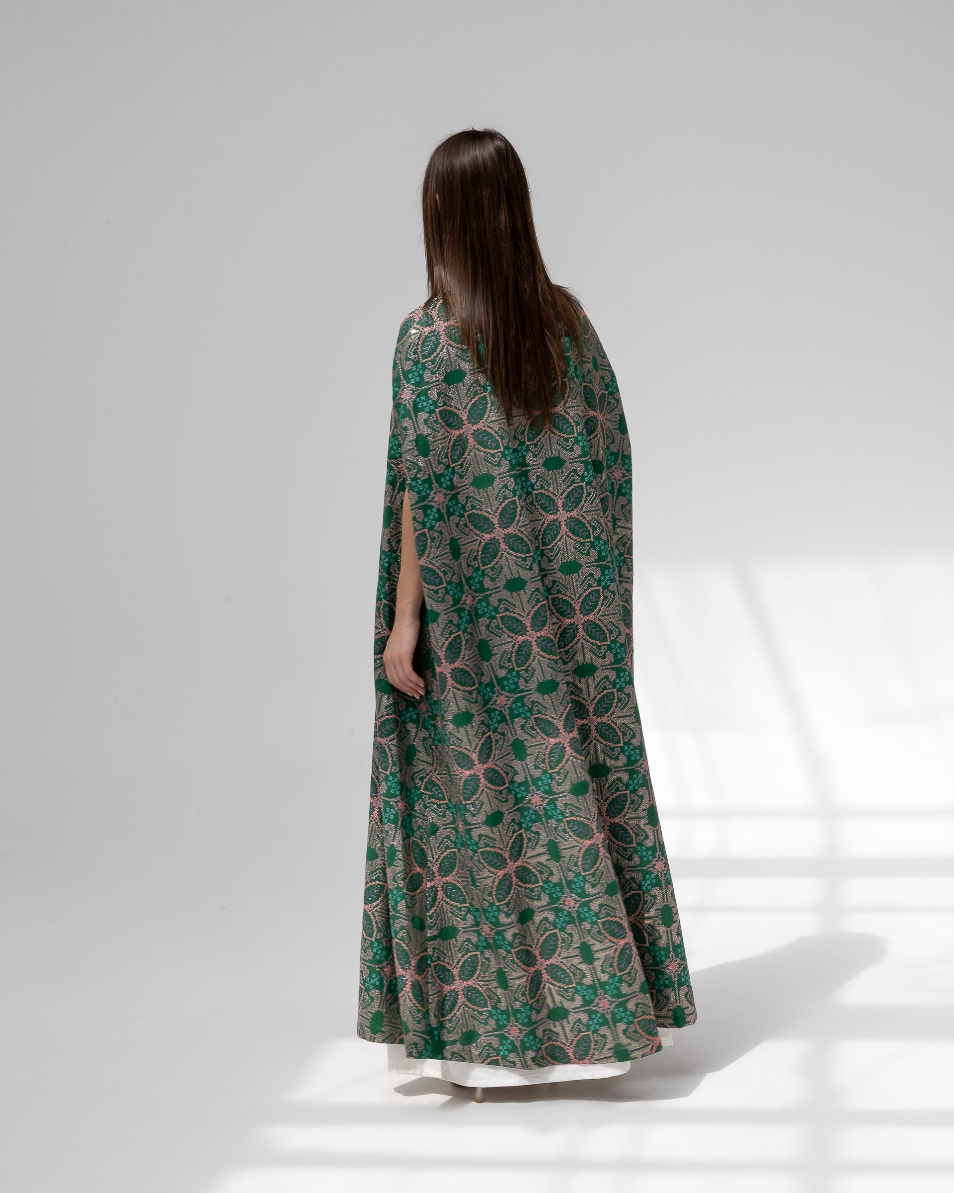 Emerald green kaftan with embroidery
