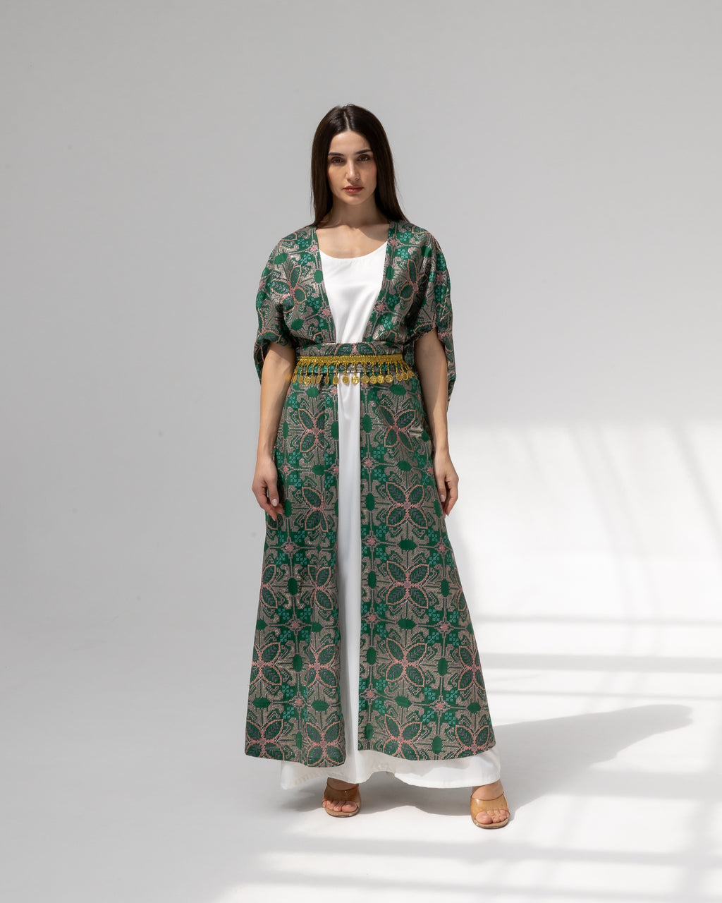 Emerald green kaftan with embroidery