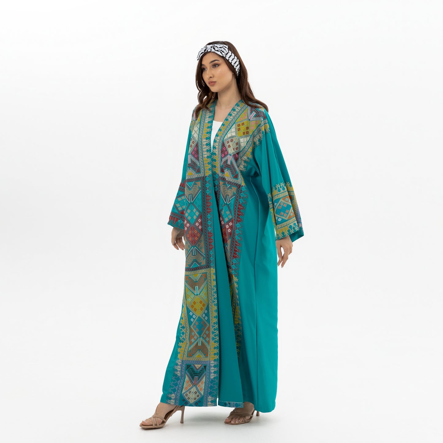 Teal Green Abaya with Tatreez