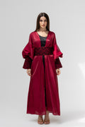 Satin Ruby Abaya with Embroidery Details
