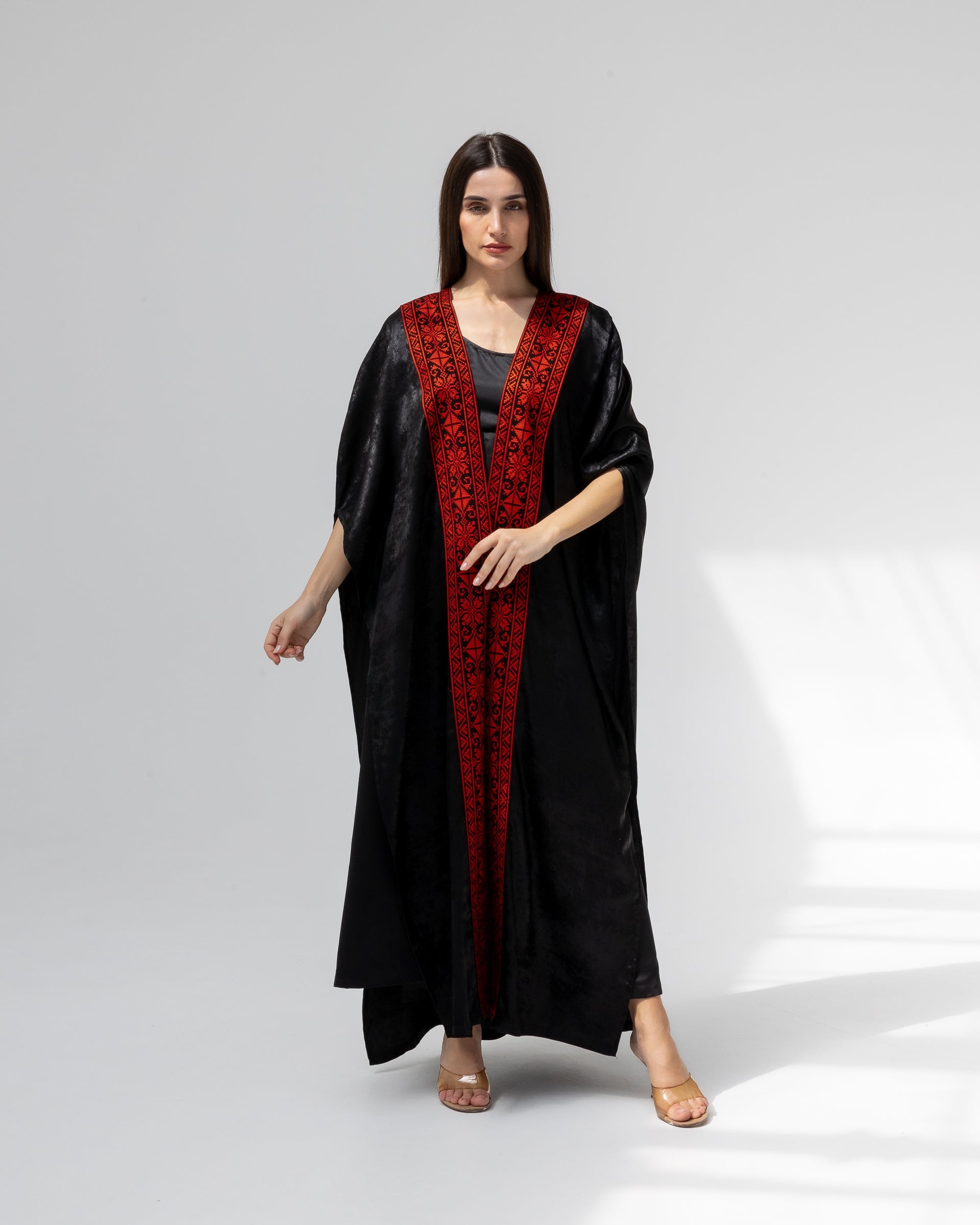 Satin Black Bisht with Embroidery Details