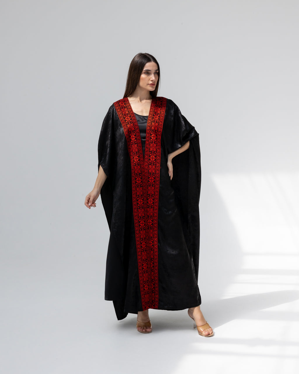 Satin Black Bisht with Embroidery Details