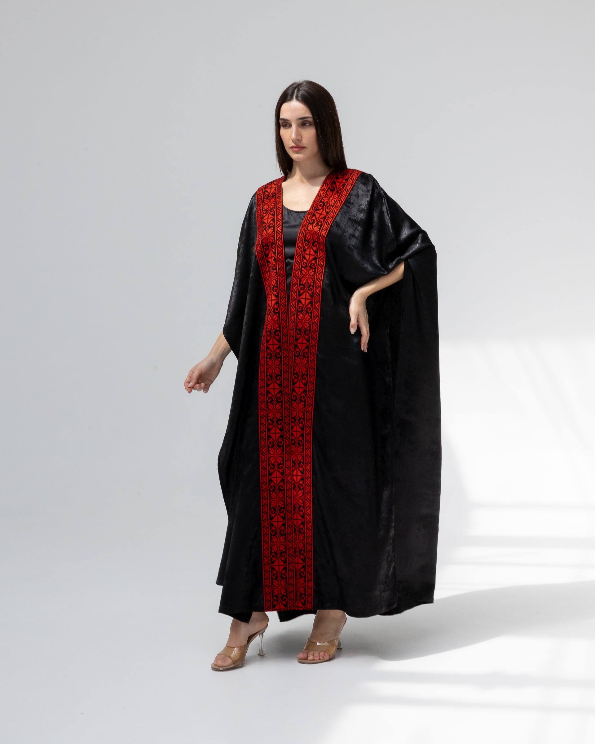 Satin Black Bisht with Embroidery Details