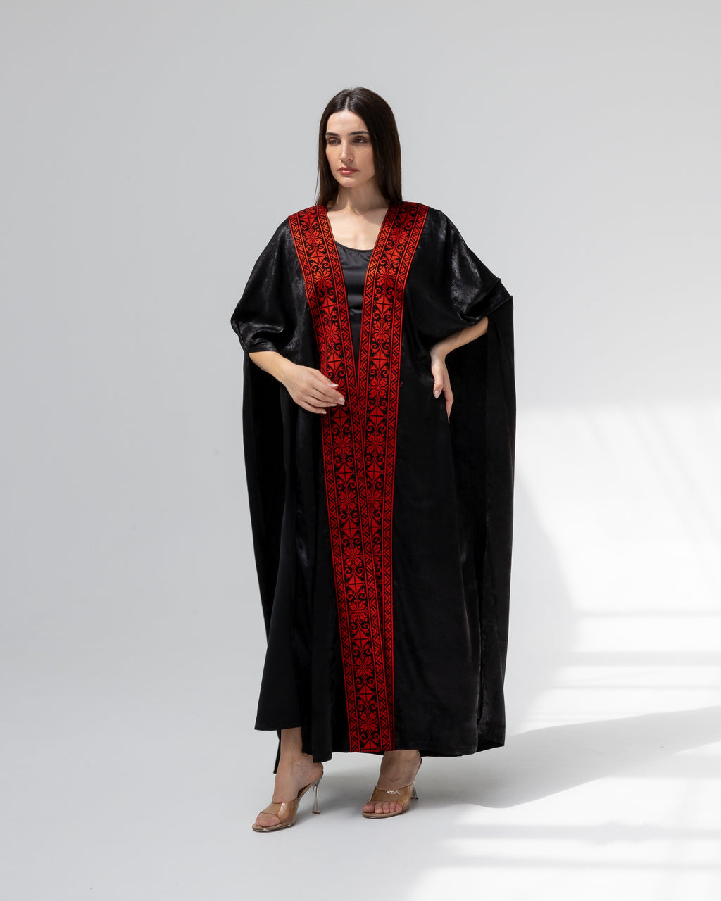 Satin Black Bisht with Embroidery Details