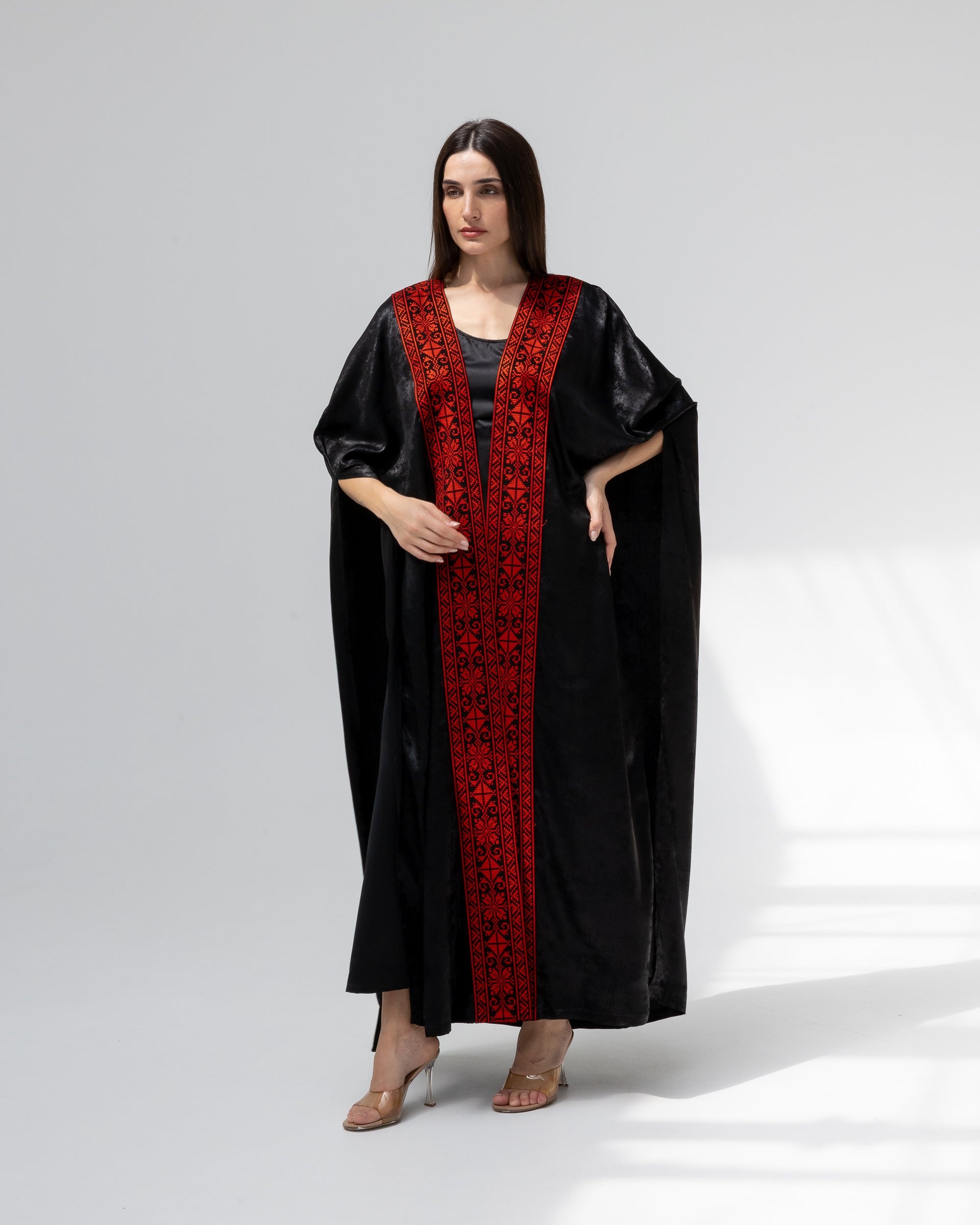 Satin Black Bisht with Embroidery Details
