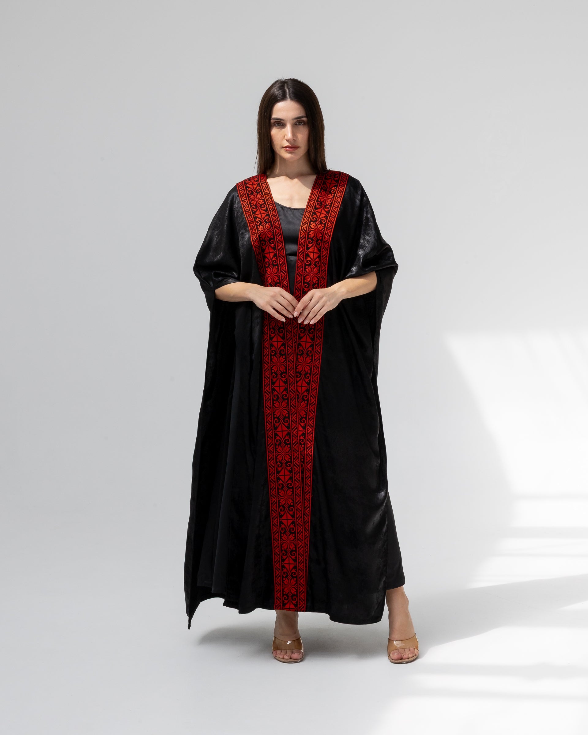 Satin Black Bisht with Embroidery Details