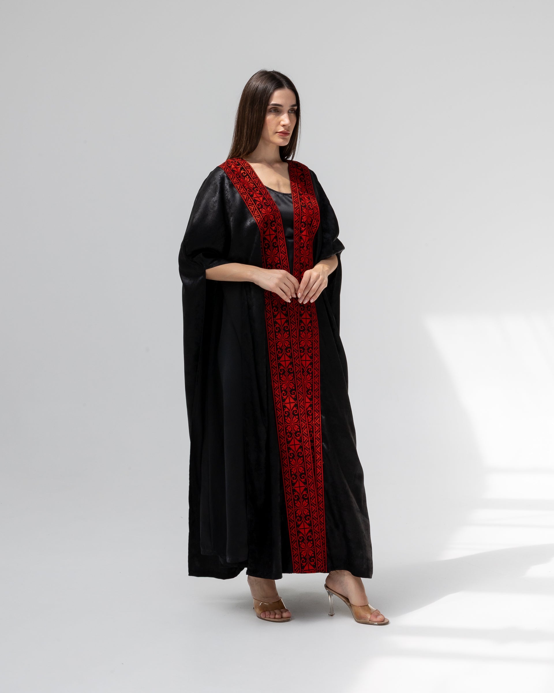 Satin Black Bisht with Embroidery Details