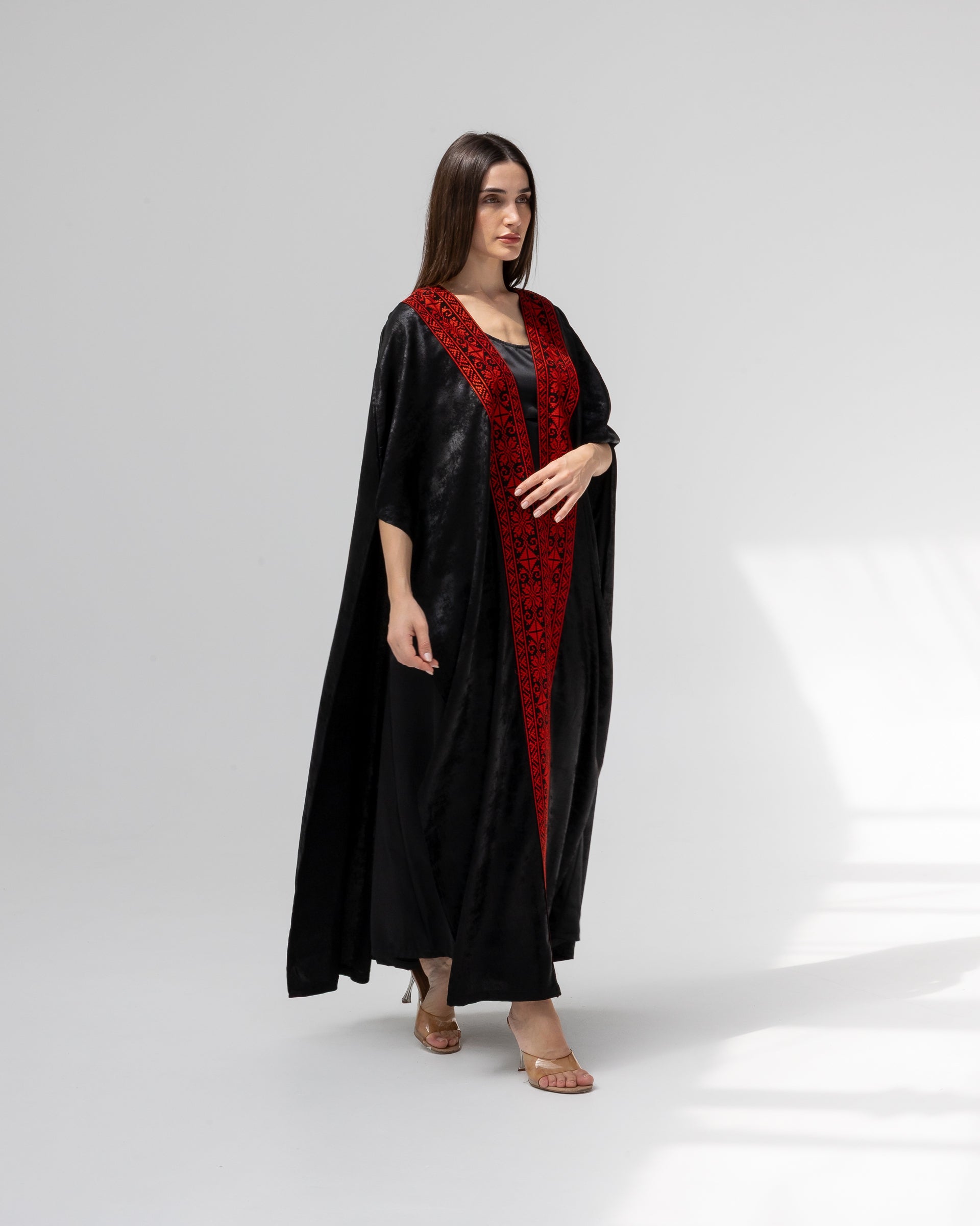 Satin Black Bisht with Embroidery Details