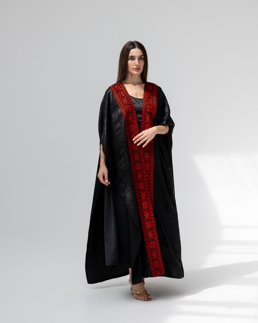Satin Black Bisht with Embroidery Details