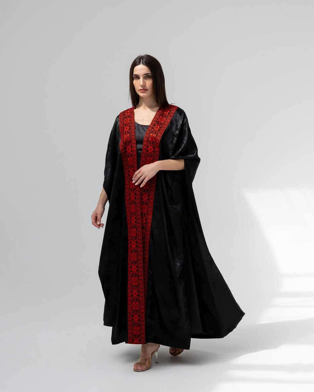 Satin Black Bisht with Embroidery Details