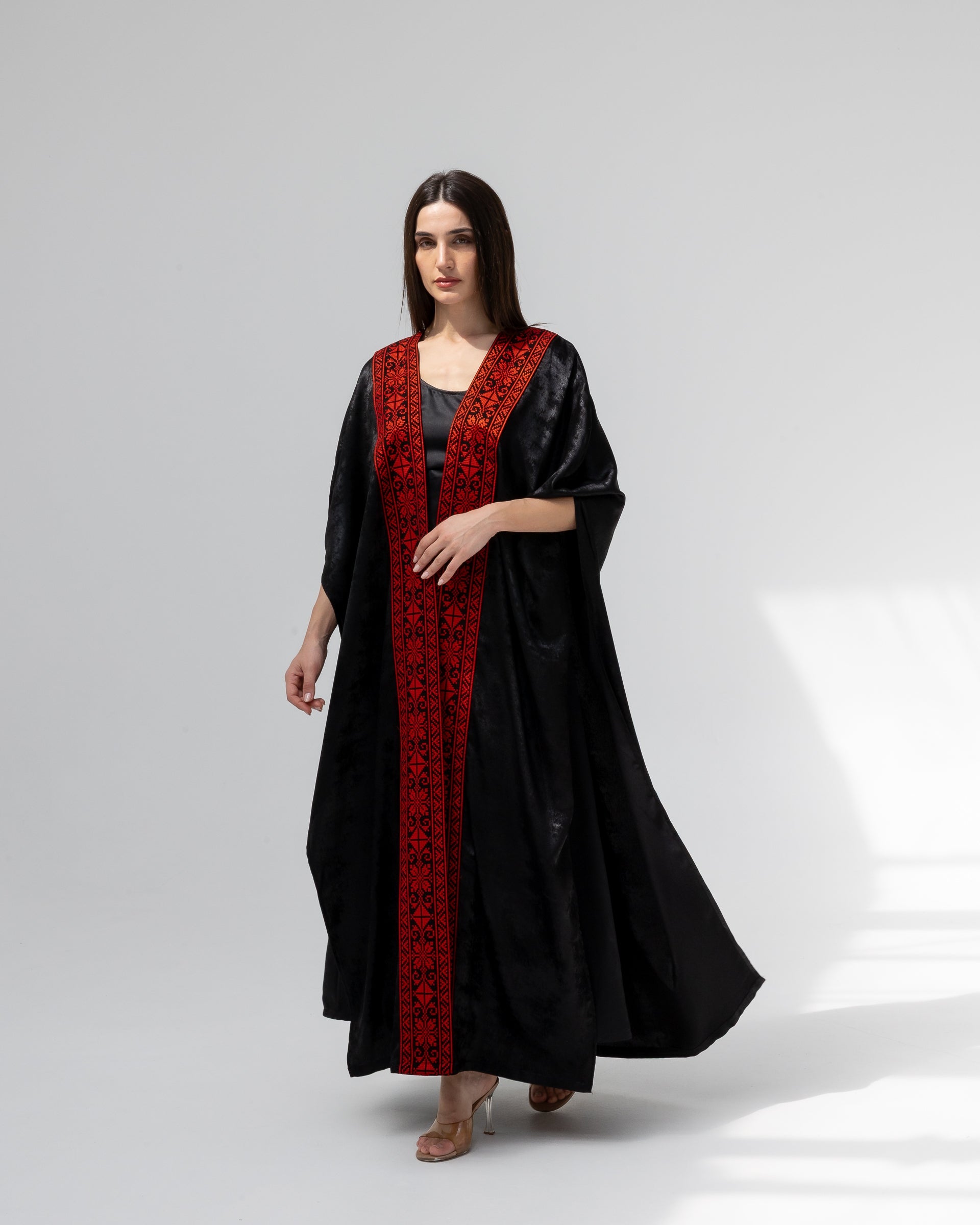 Satin Black Bisht with Embroidery Details
