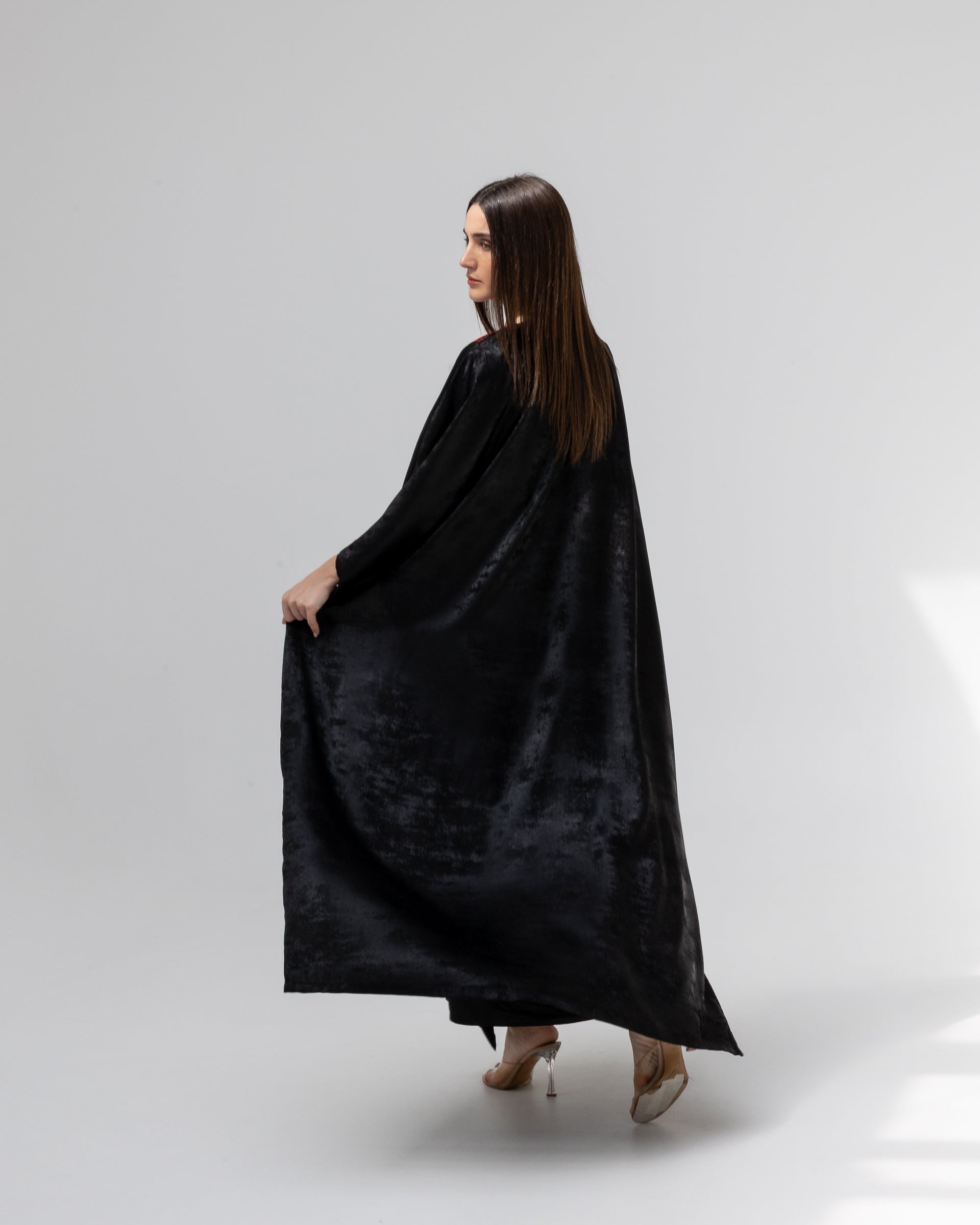 Satin Black Bisht with Embroidery Details