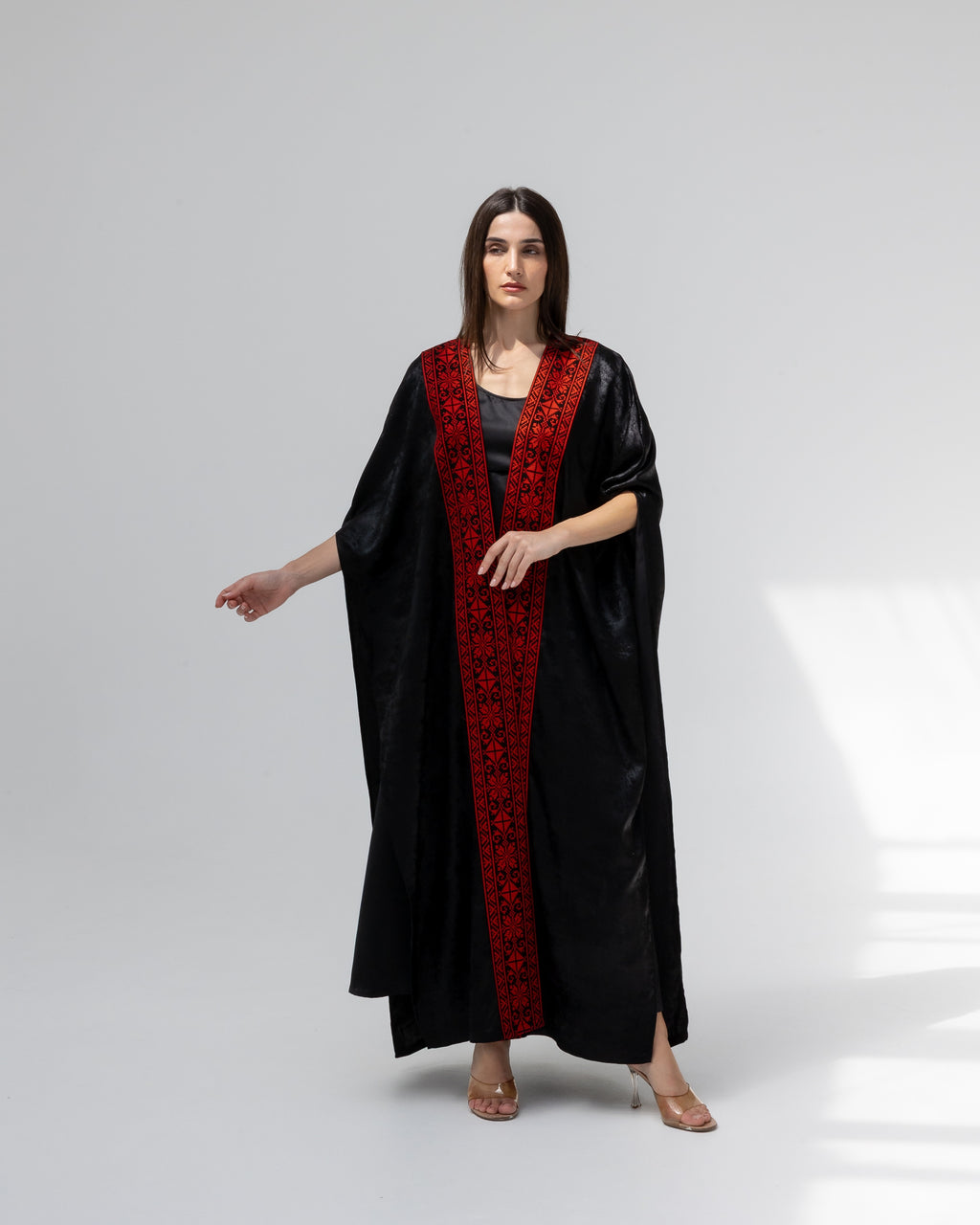 Satin Black Bisht with Embroidery Details