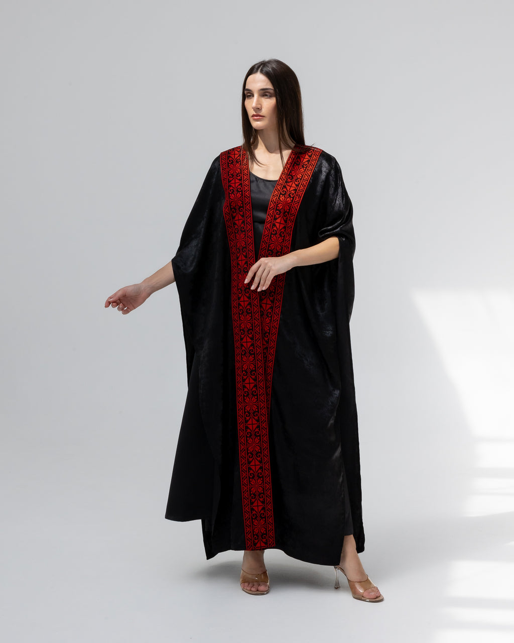 Satin Black Bisht with Embroidery Details