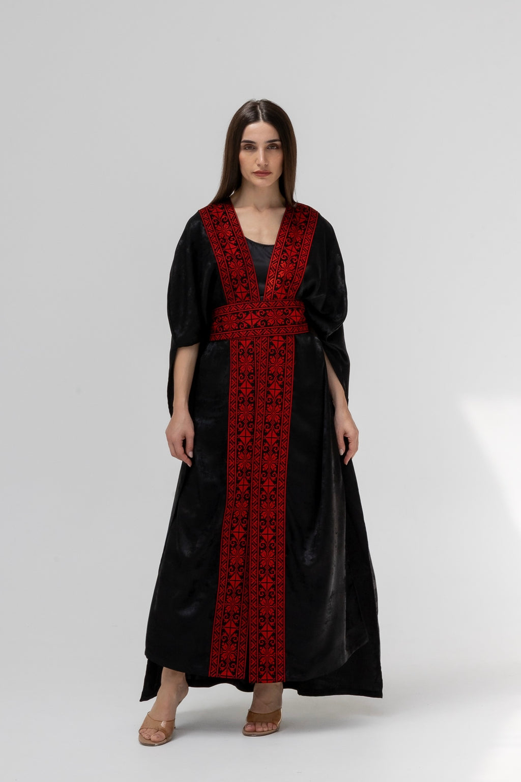 Satin Black Bisht with Embroidery Details