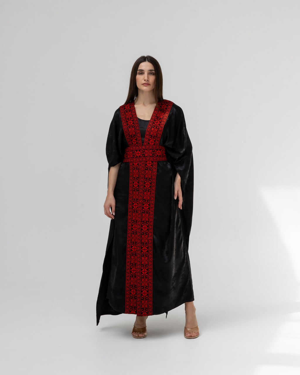 Satin Black Bisht with Embroidery Details