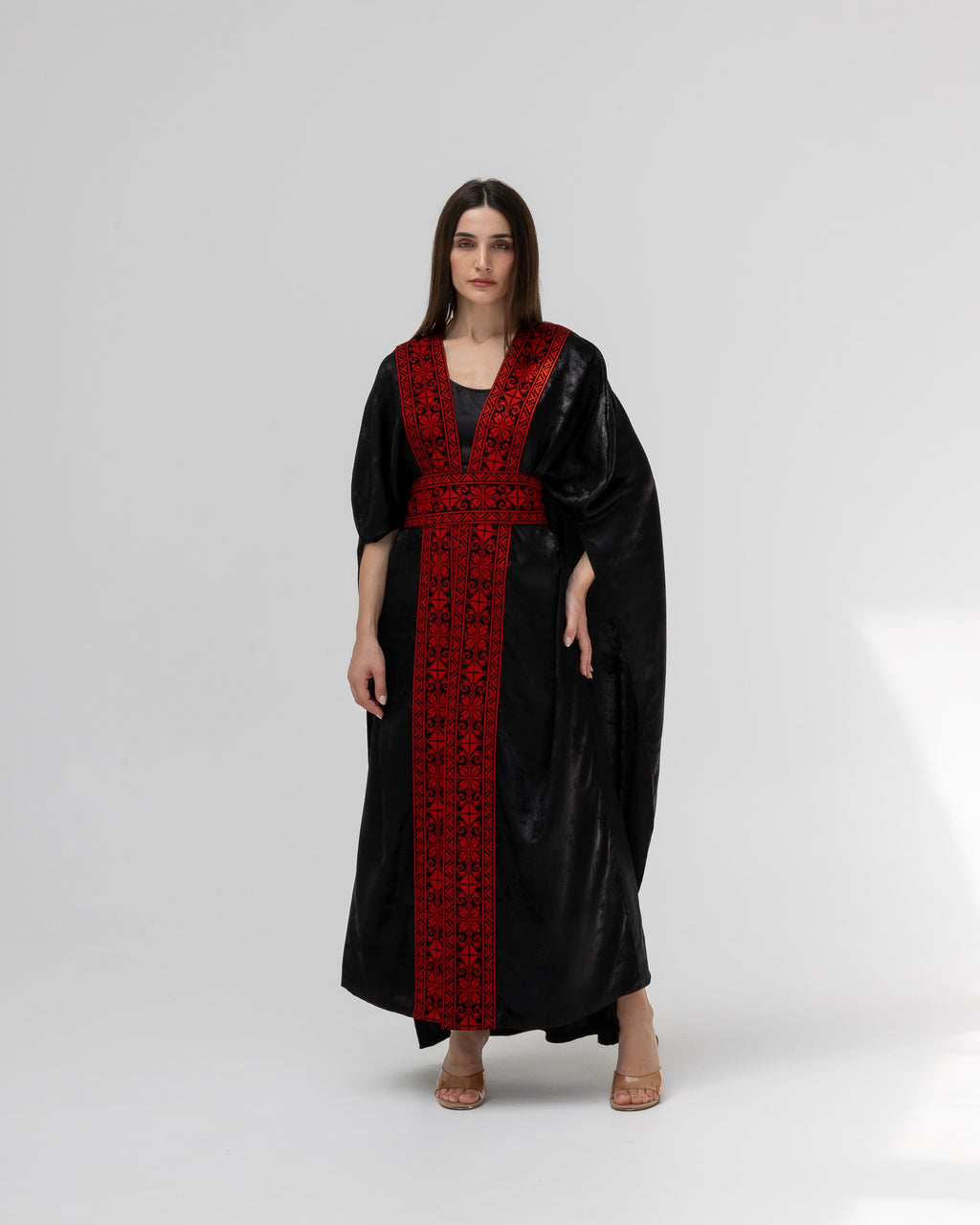 Satin Black Bisht with Embroidery Details