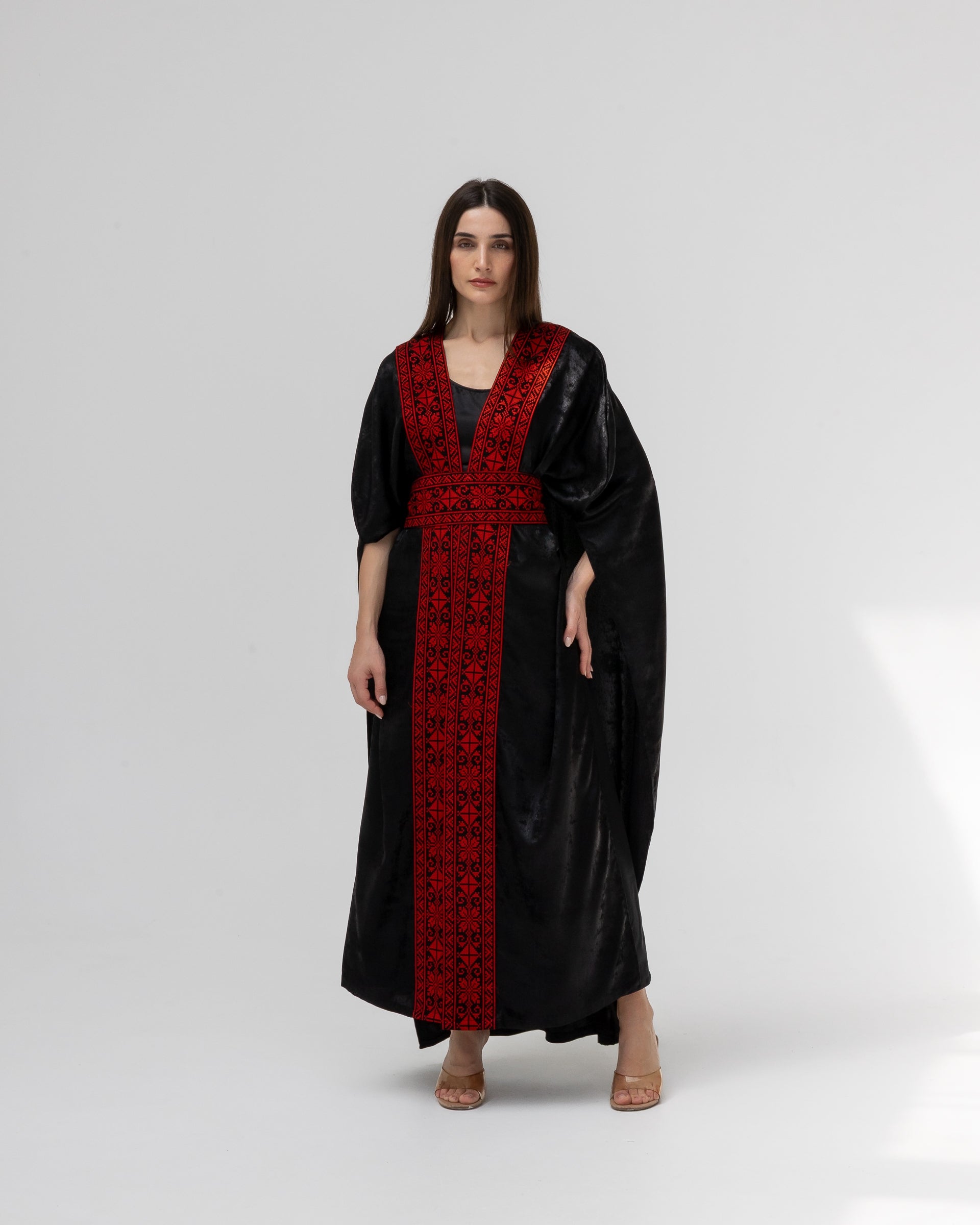 Satin Black Bisht with Embroidery Details