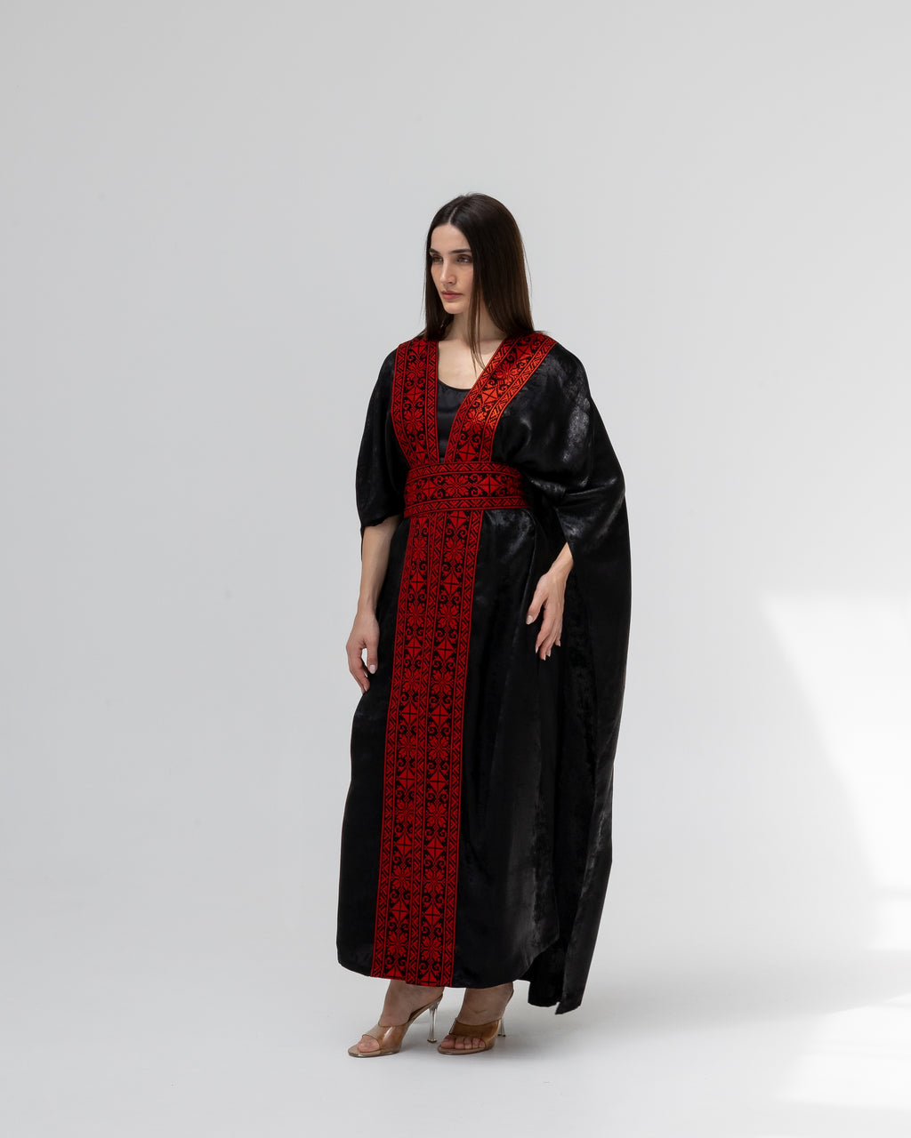 Satin Black Bisht with Embroidery Details