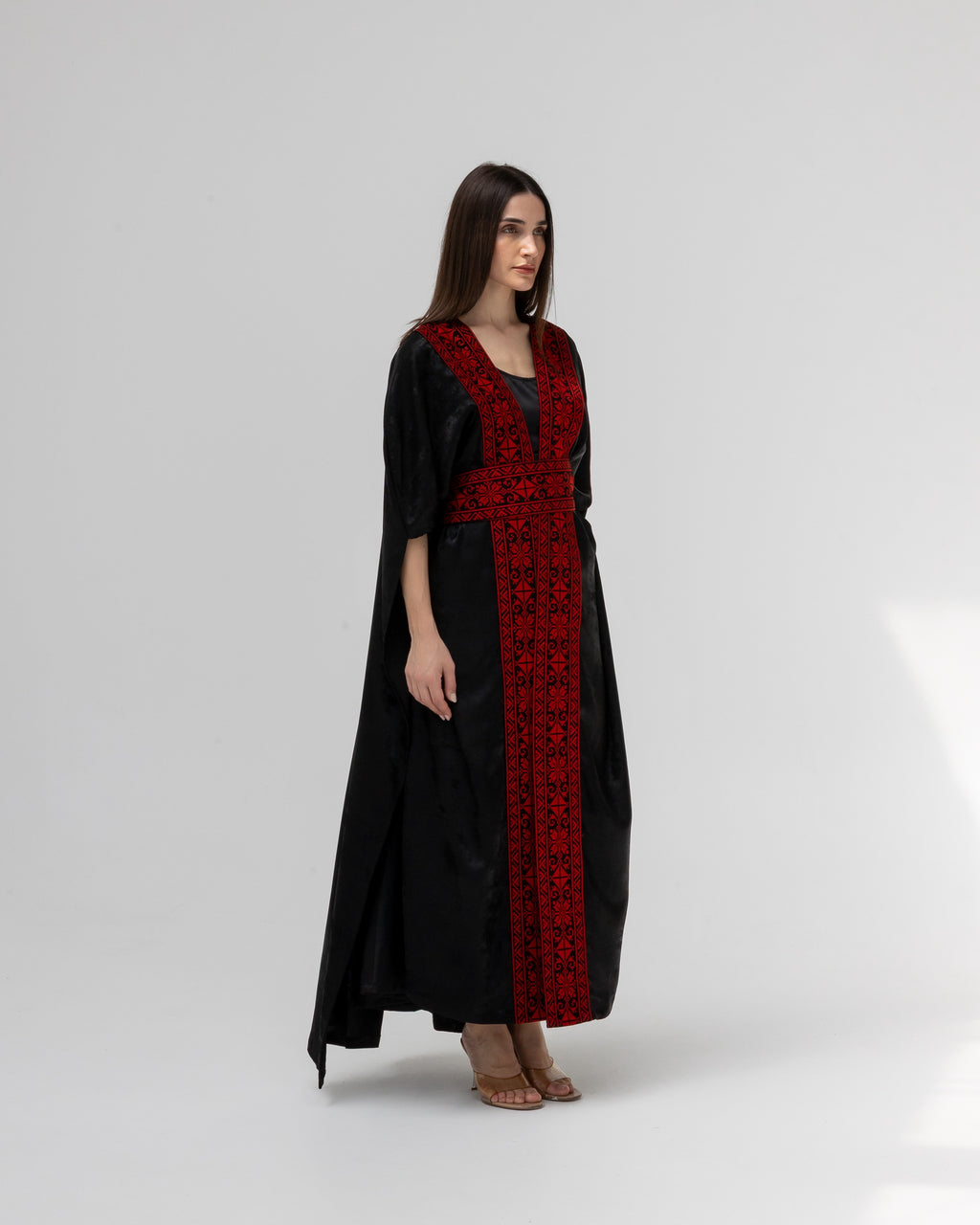 Satin Black Bisht with Embroidery Details