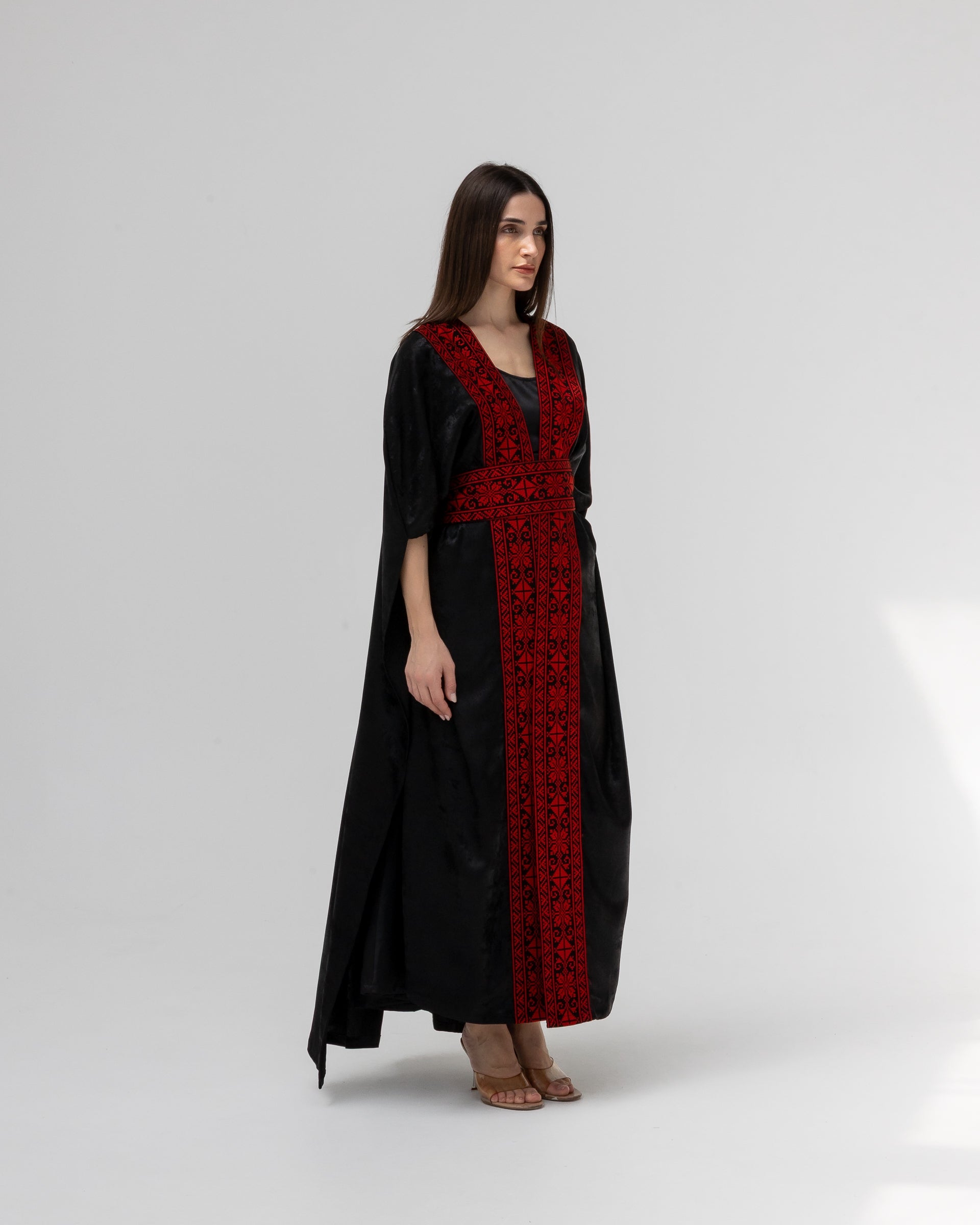 Satin Black Bisht with Embroidery Details