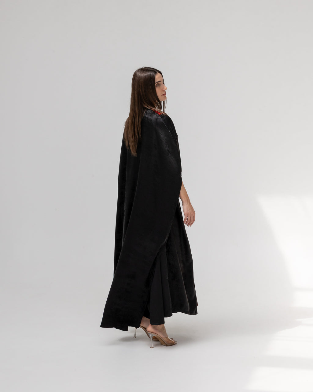 Satin Black Bisht with Embroidery Details