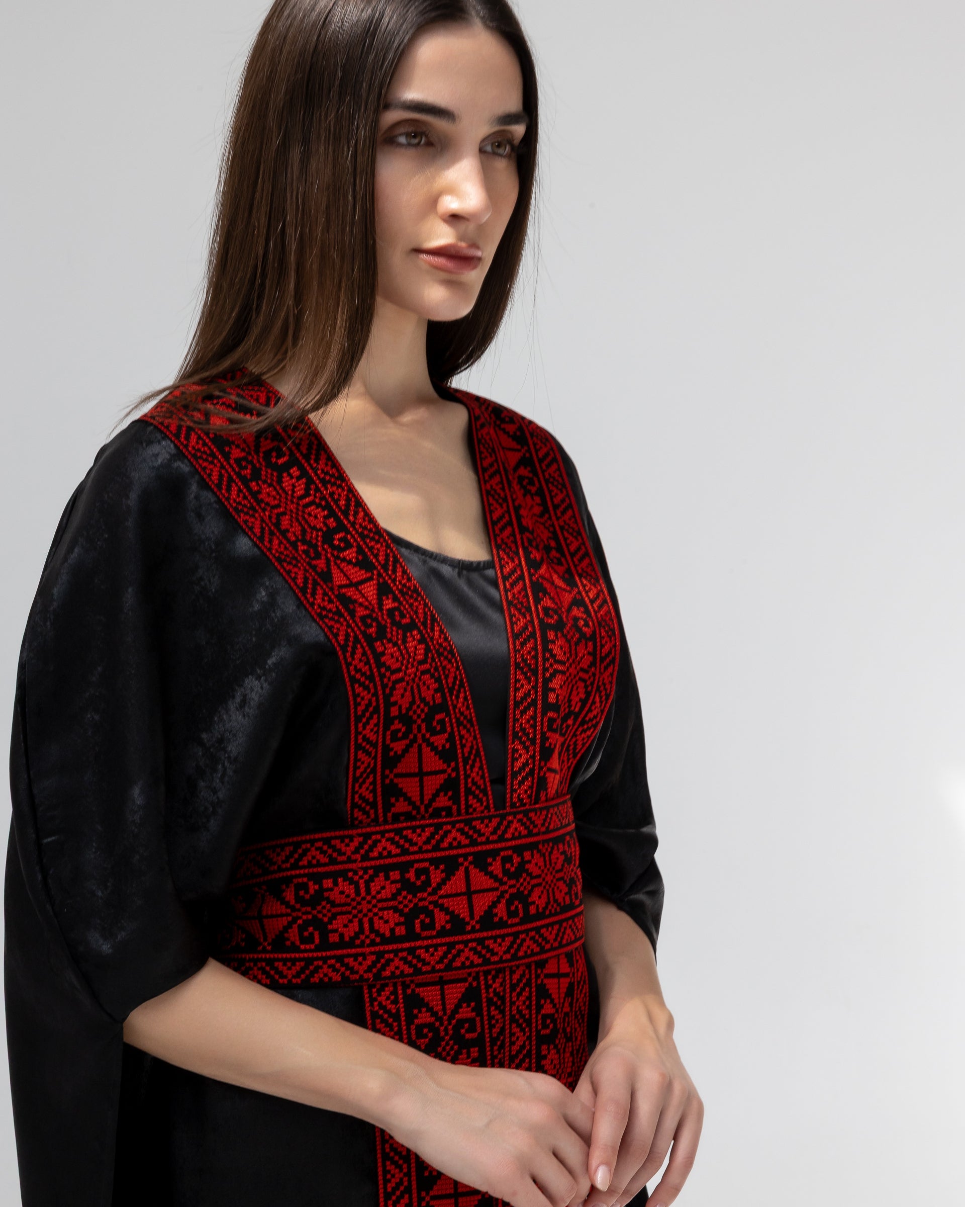 Satin Black Bisht with Embroidery Details
