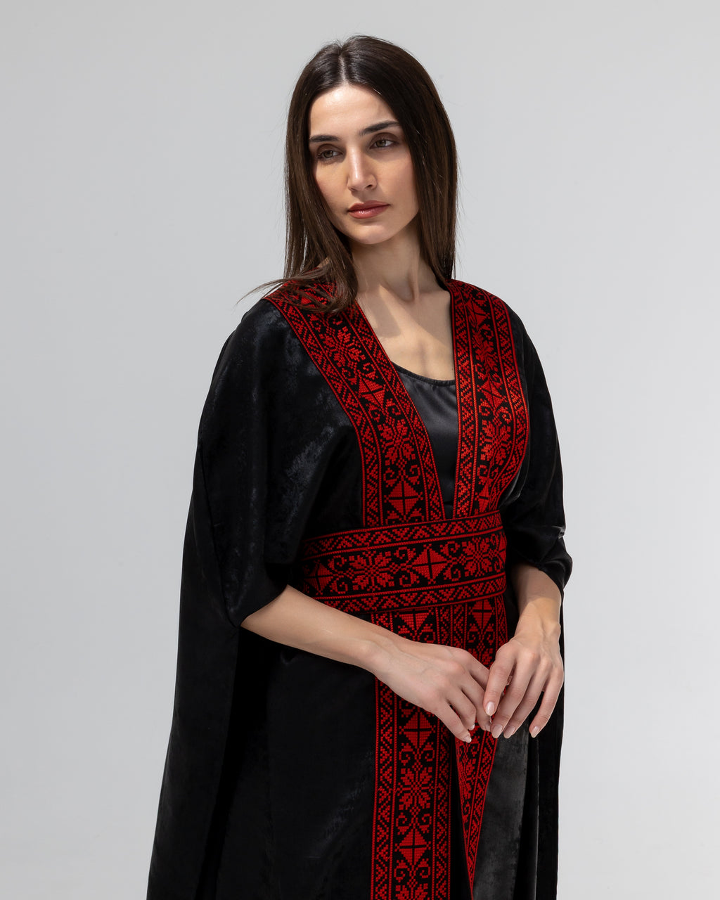 Satin Black Bisht with Embroidery Details