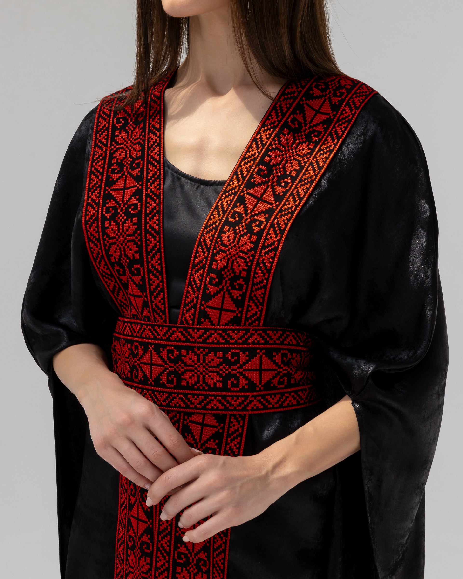 Satin Black Bisht with Embroidery Details