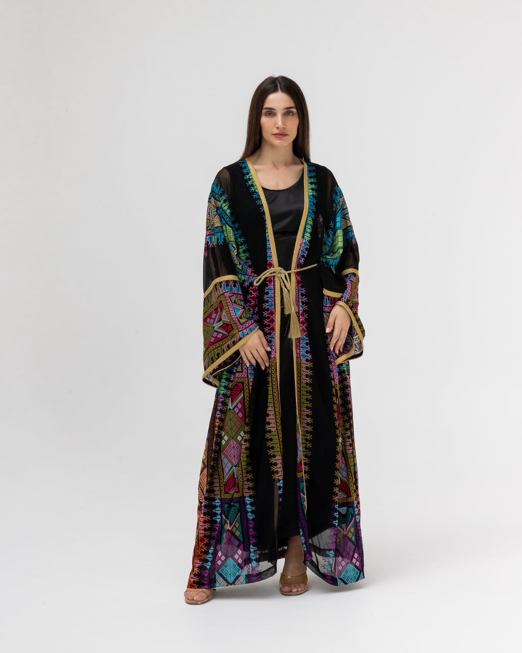 Black Sheer Abaya with colorful Embroidery