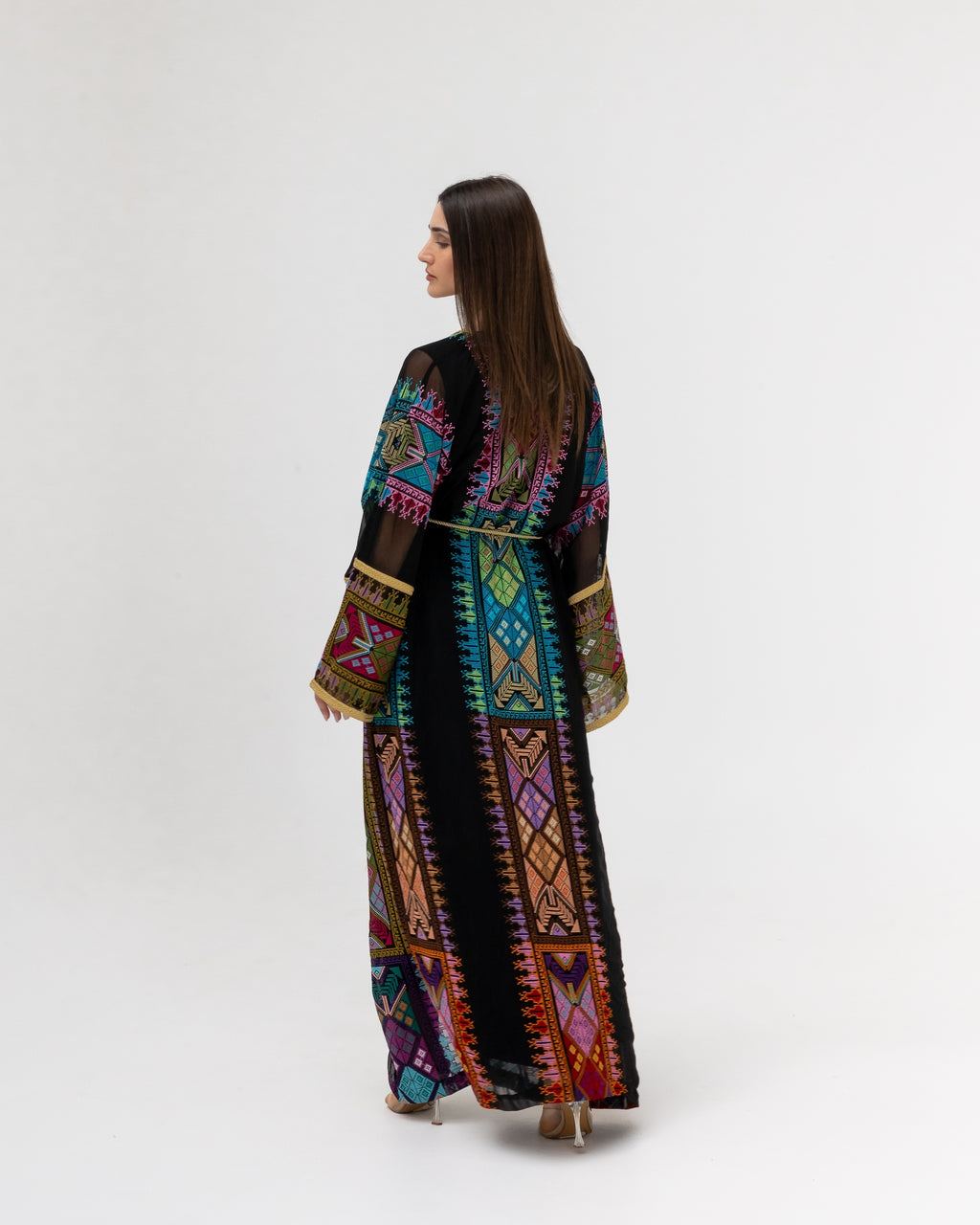 Black Sheer Abaya with colorful Embroidery