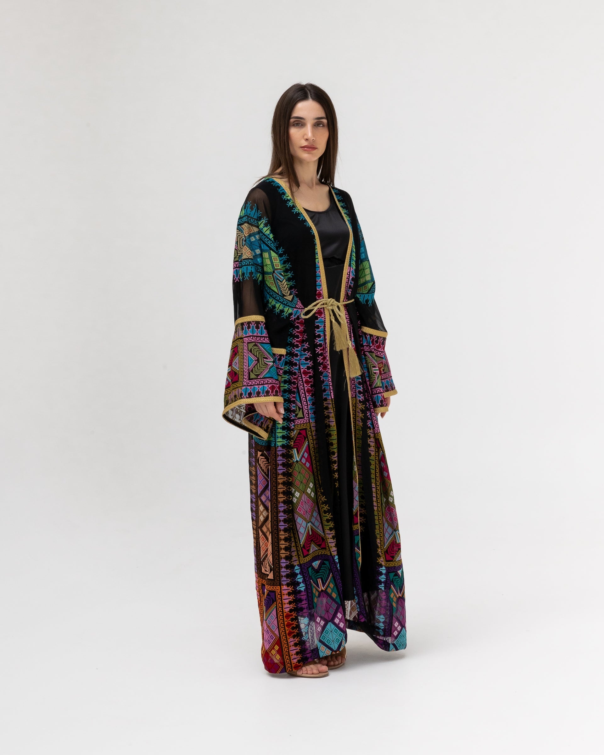 Black Sheer Abaya with colorful Embroidery