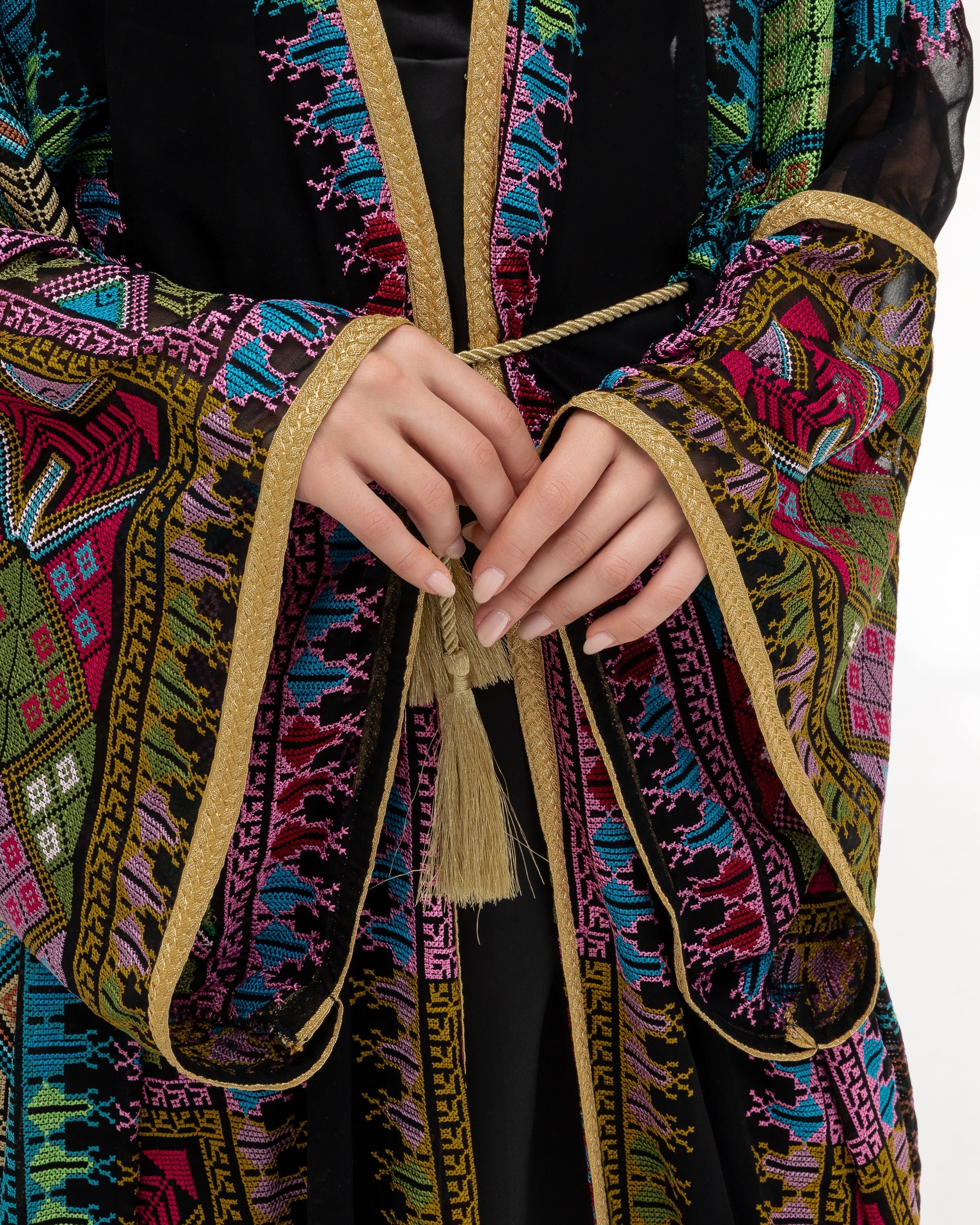 Black Sheer Abaya with colorful Embroidery