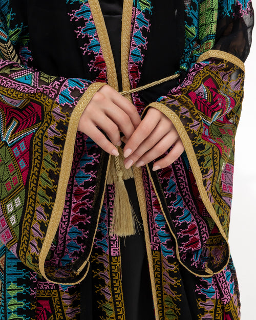 Black Sheer Abaya with colorful Embroidery