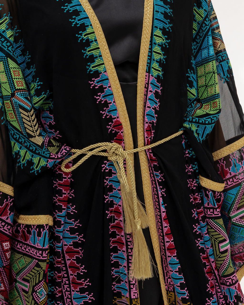 Black Sheer Abaya with colorful Embroidery