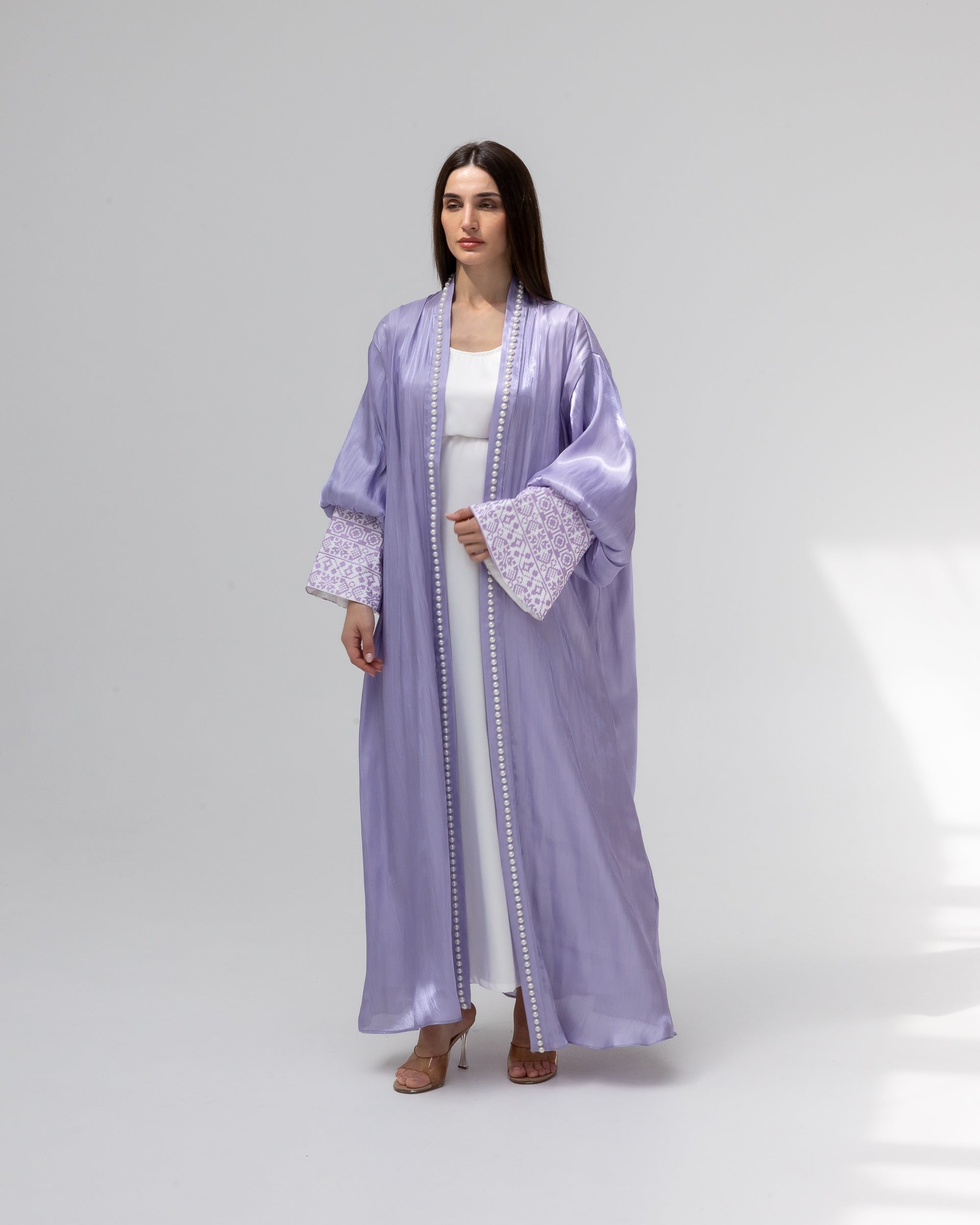 Lilac Abaya with Pearls and Embroidery
