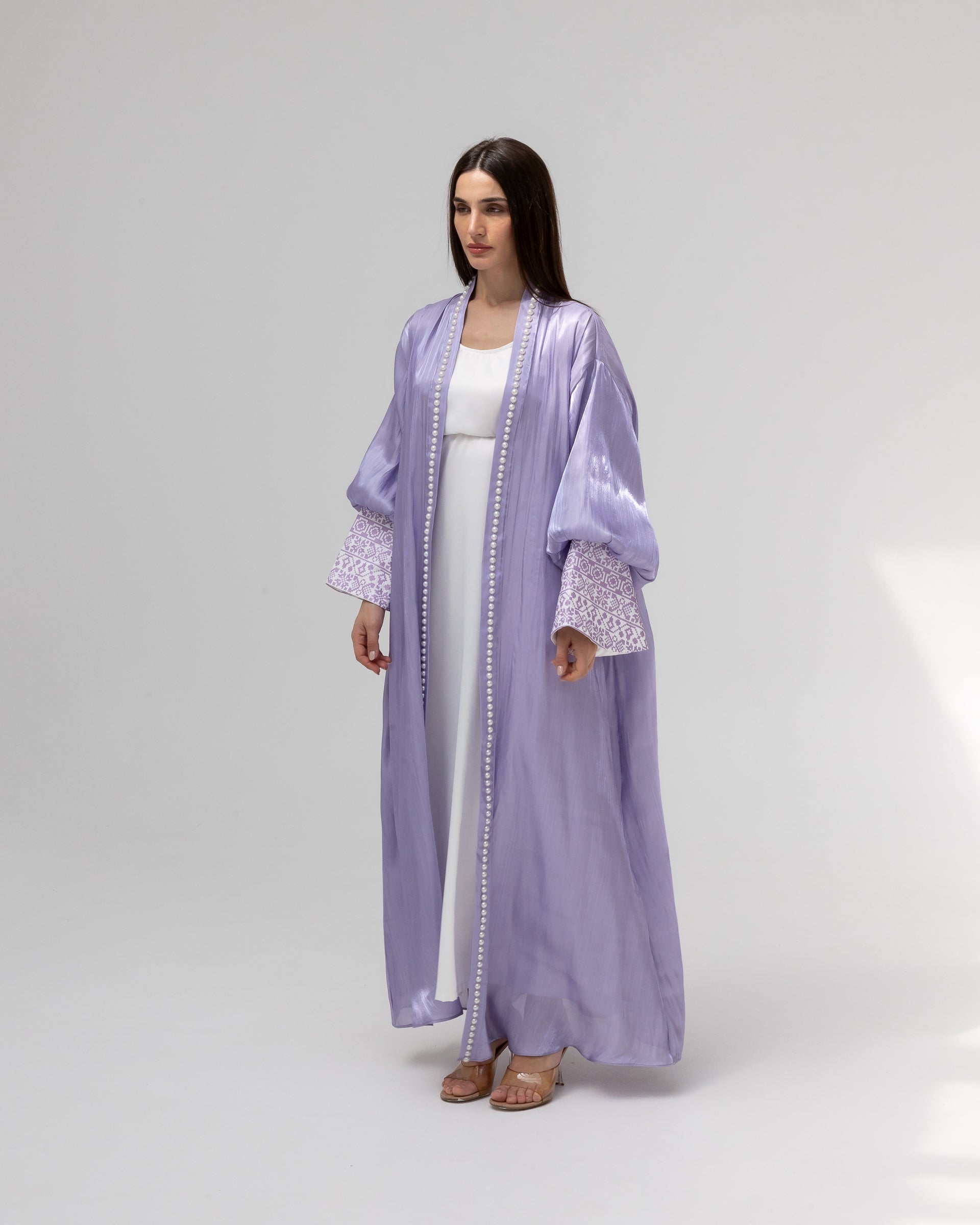 Lilac Abaya with Pearls and Embroidery