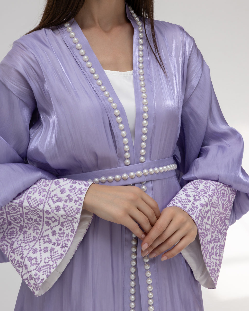 Lilac Abaya with Pearls and Embroidery