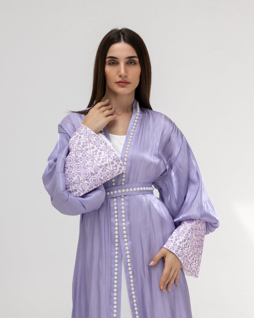 Lilac Abaya with Pearls and Embroidery