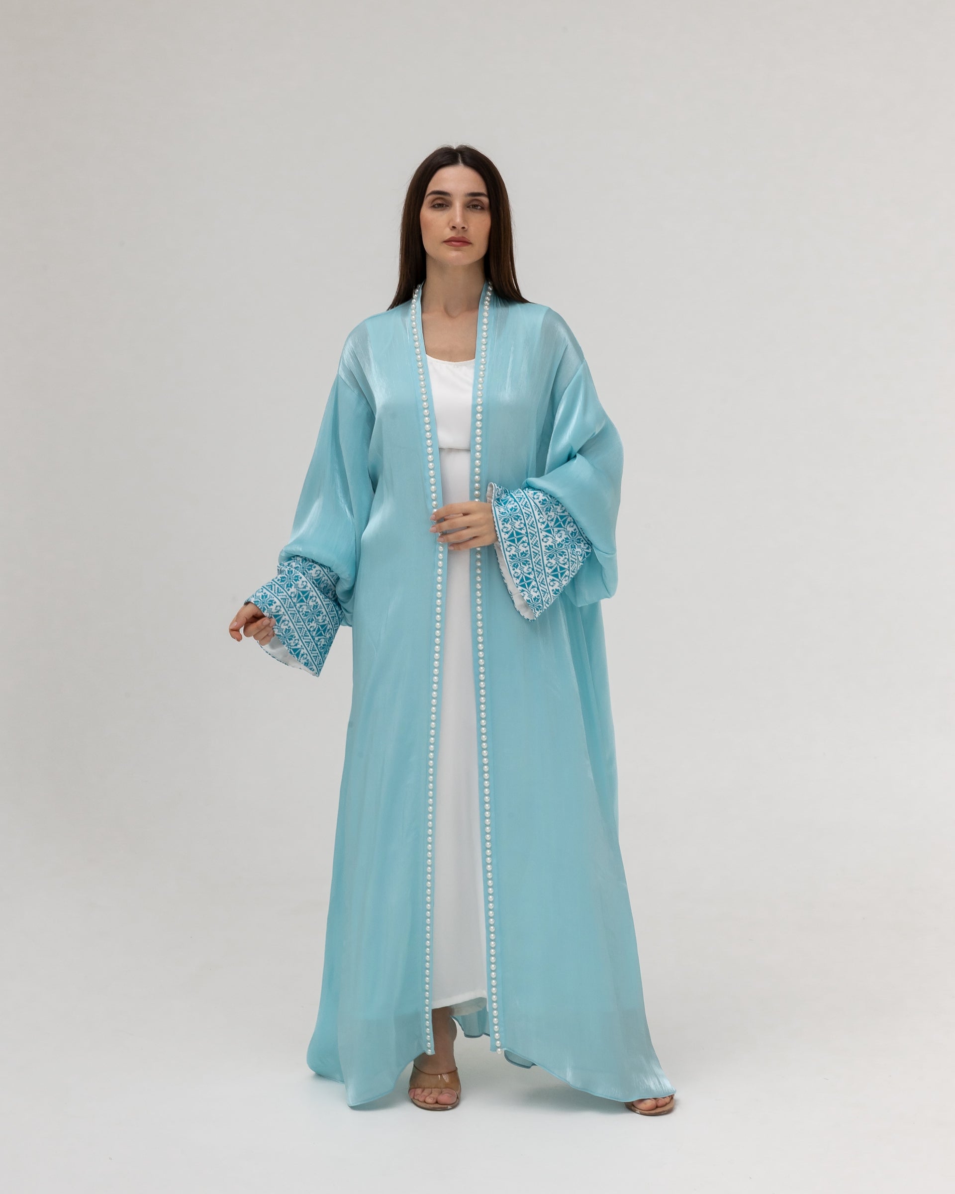 Sky Blue Abaya with Pearls and Embroidery