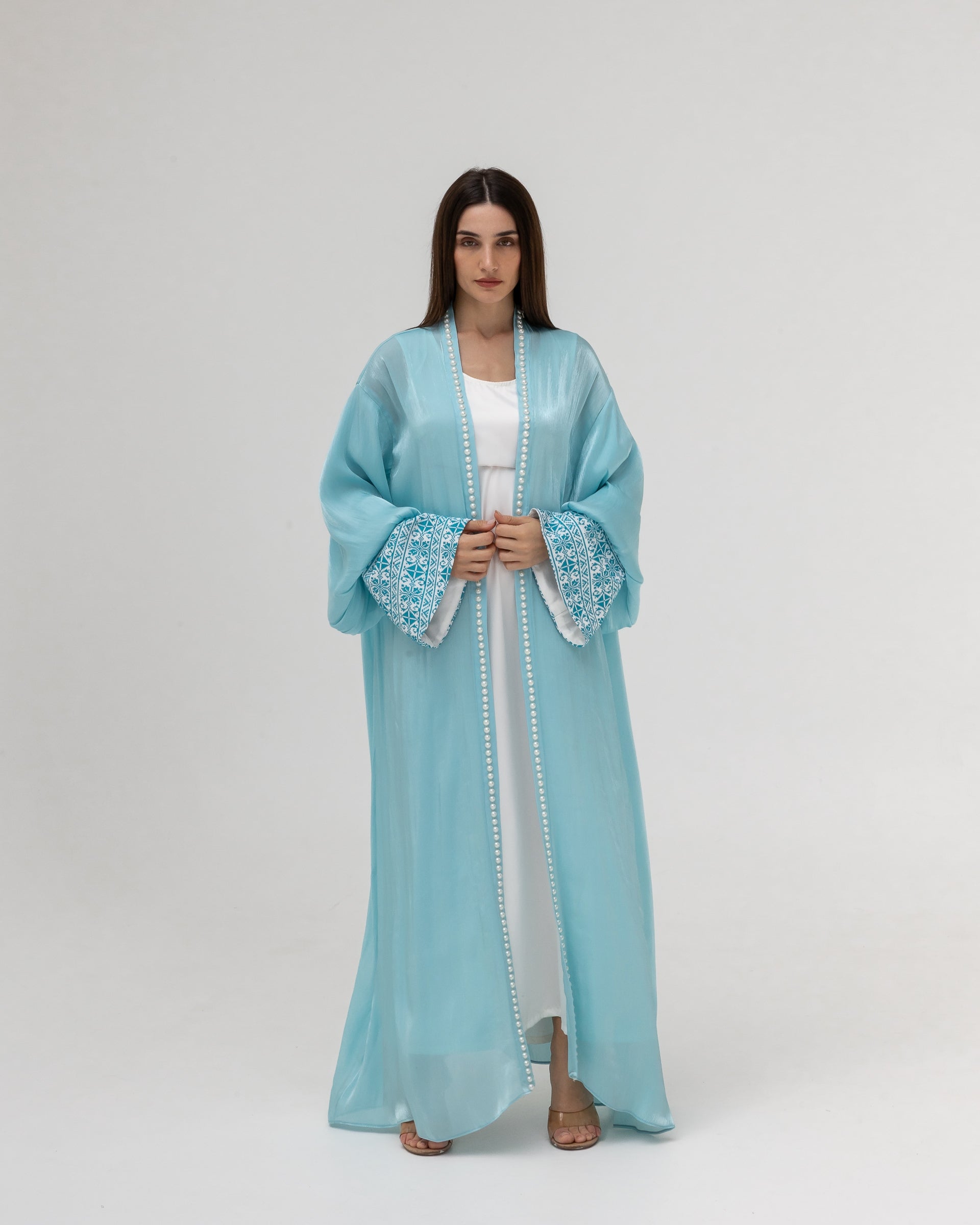 Sky Blue Abaya with Pearls and Embroidery