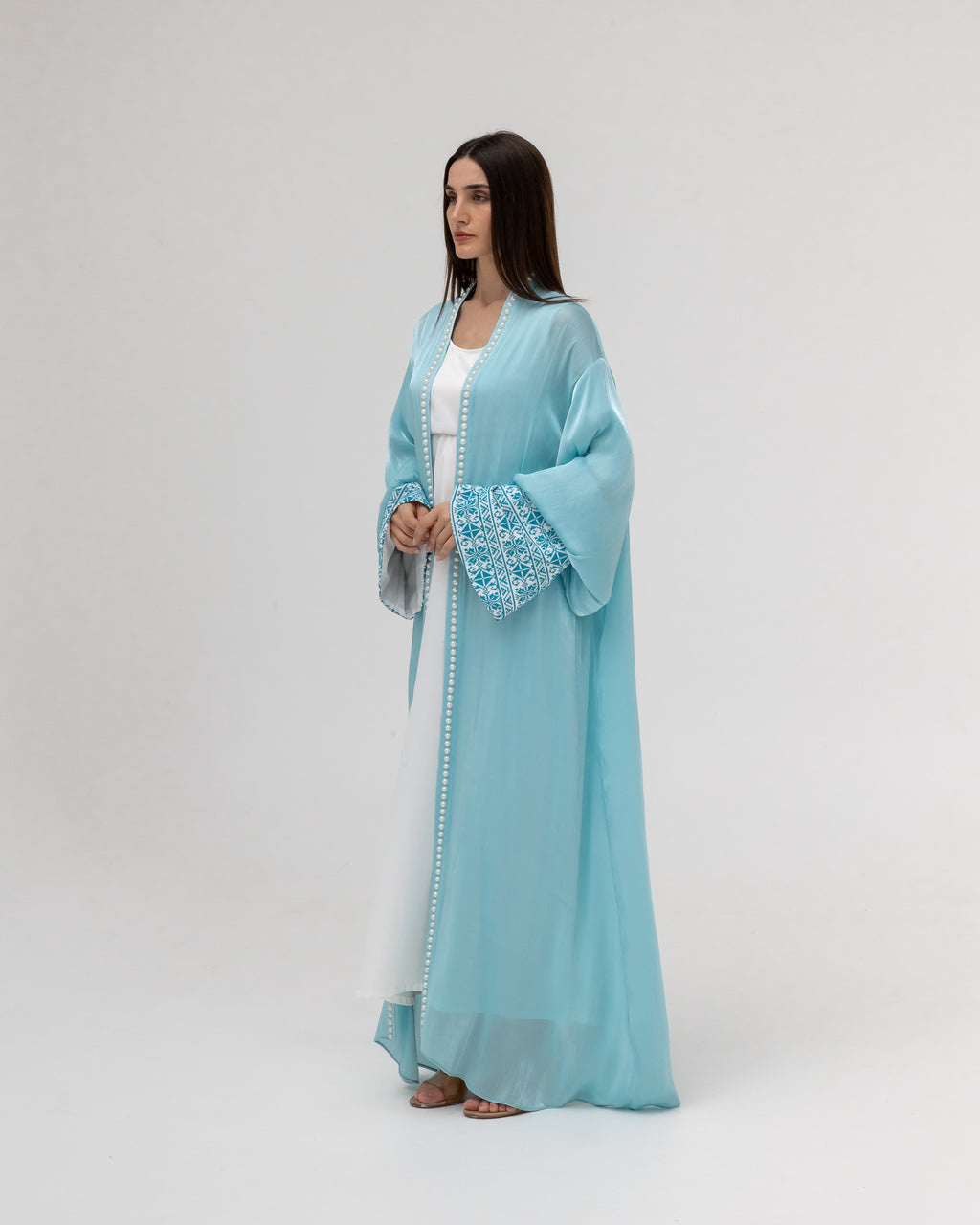 Sky Blue Abaya with Pearls and Embroidery