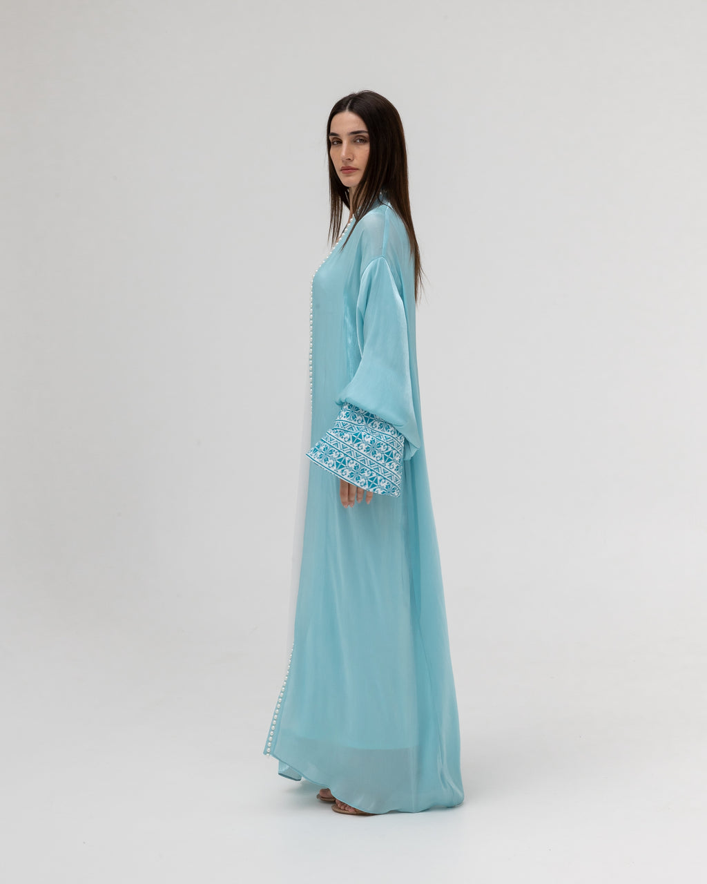 Sky Blue Abaya with Pearls and Embroidery