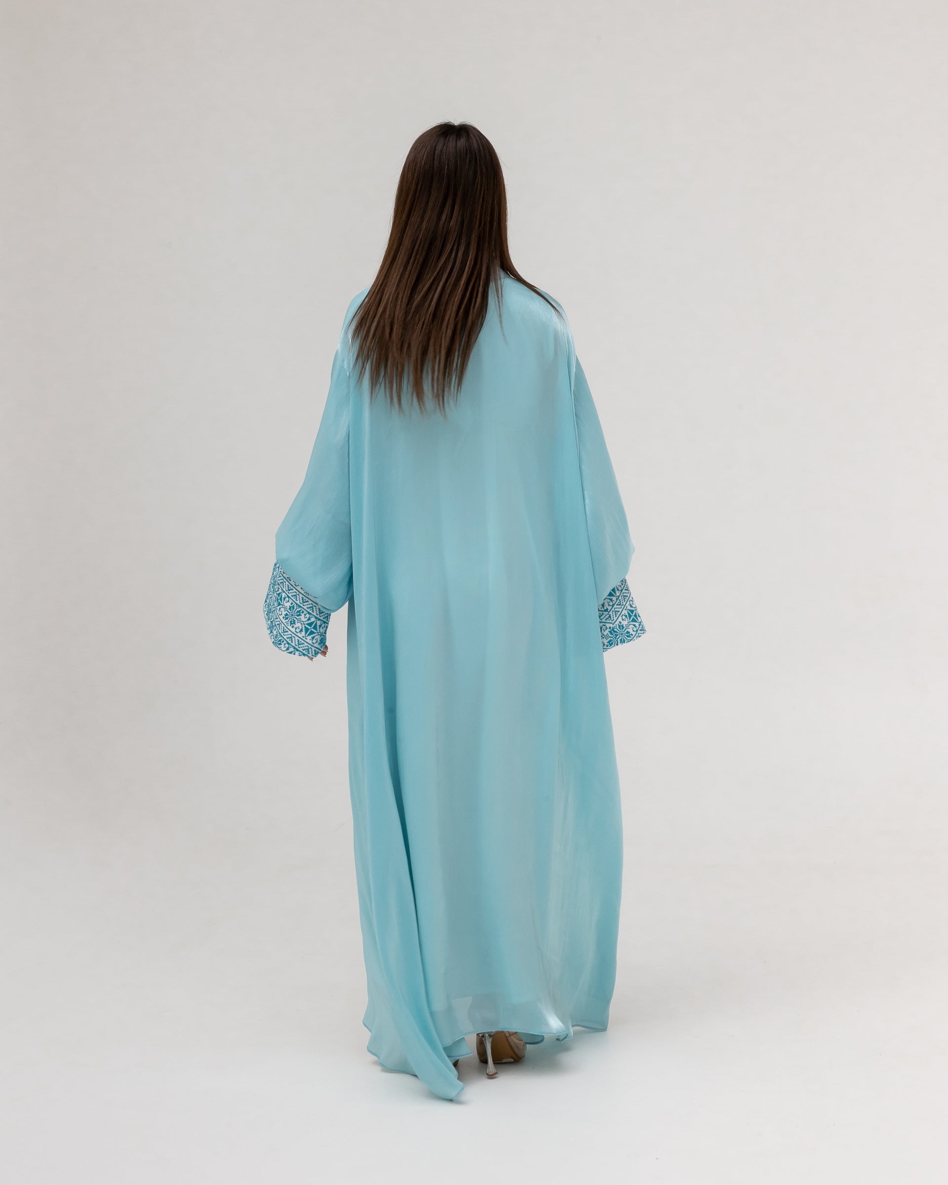 Sky Blue Abaya with Pearls and Embroidery