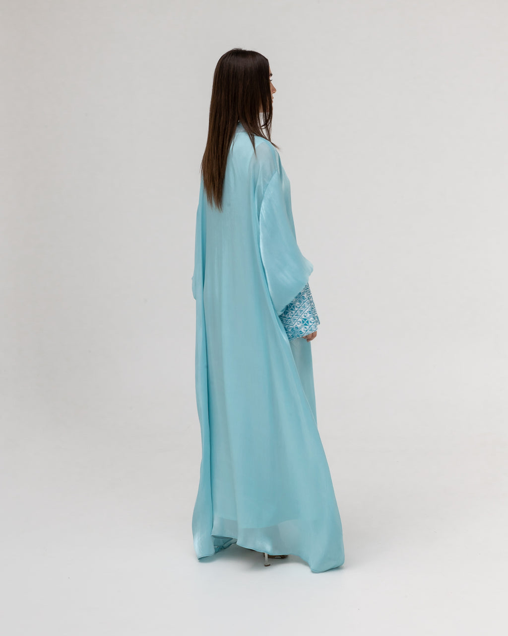 Sky Blue Abaya with Pearls and Embroidery